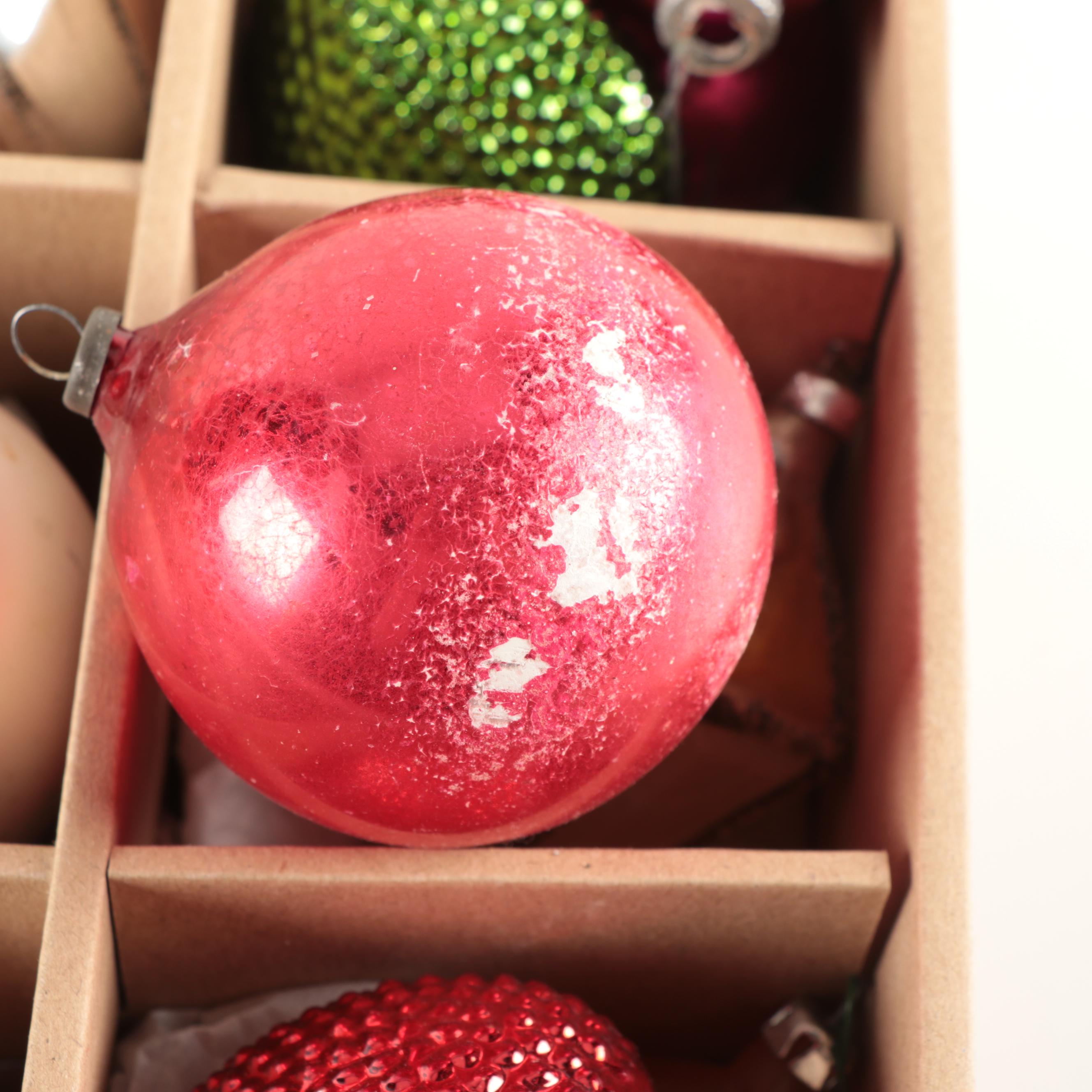 Shiny Brite and Krebs Hand-Painted Glass Christmas Ornaments, Mid-20th C.