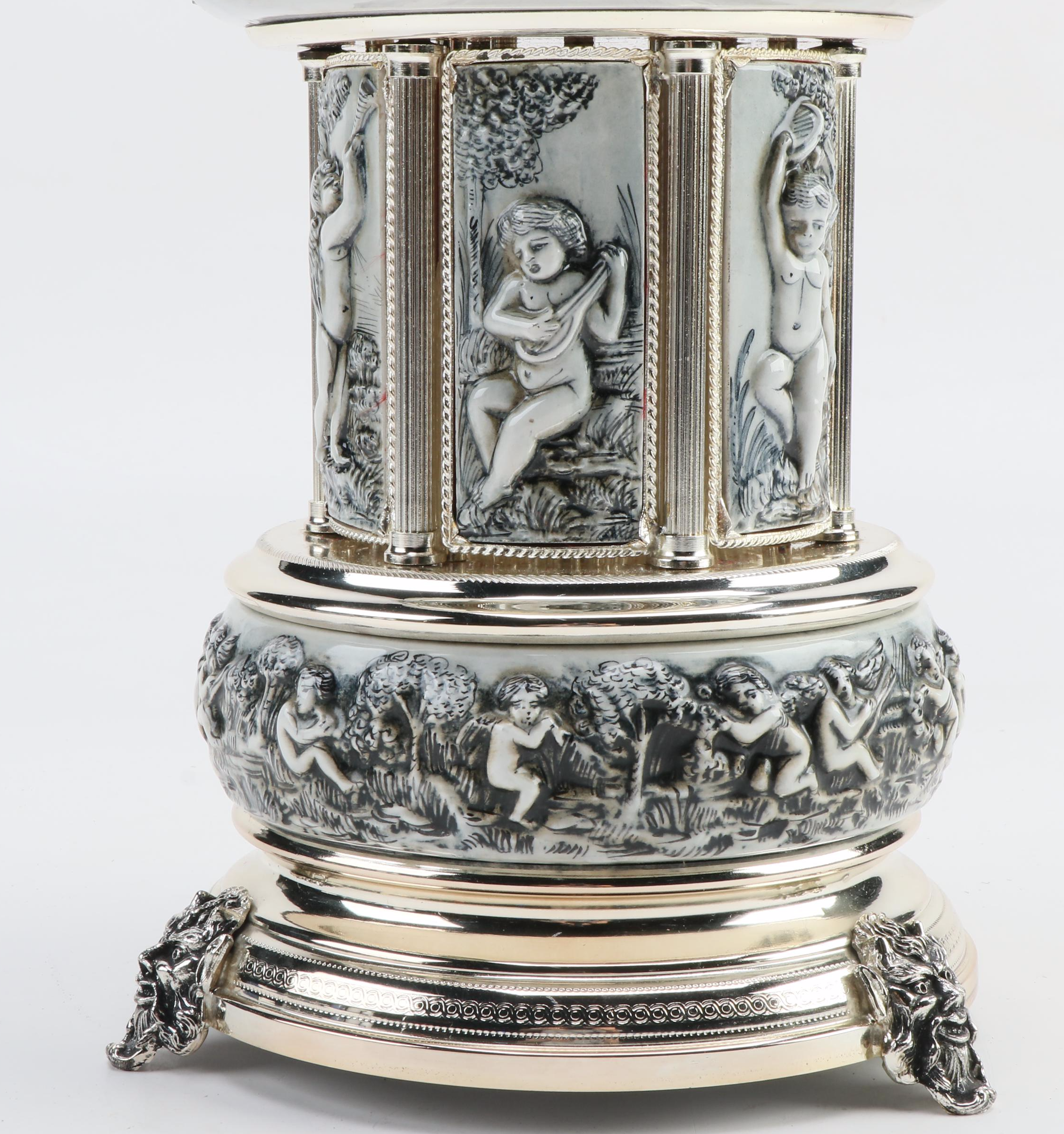 Reuge Swiss Ceramic Musical Lipstick or Cigarette Carousel, Late 20th Century