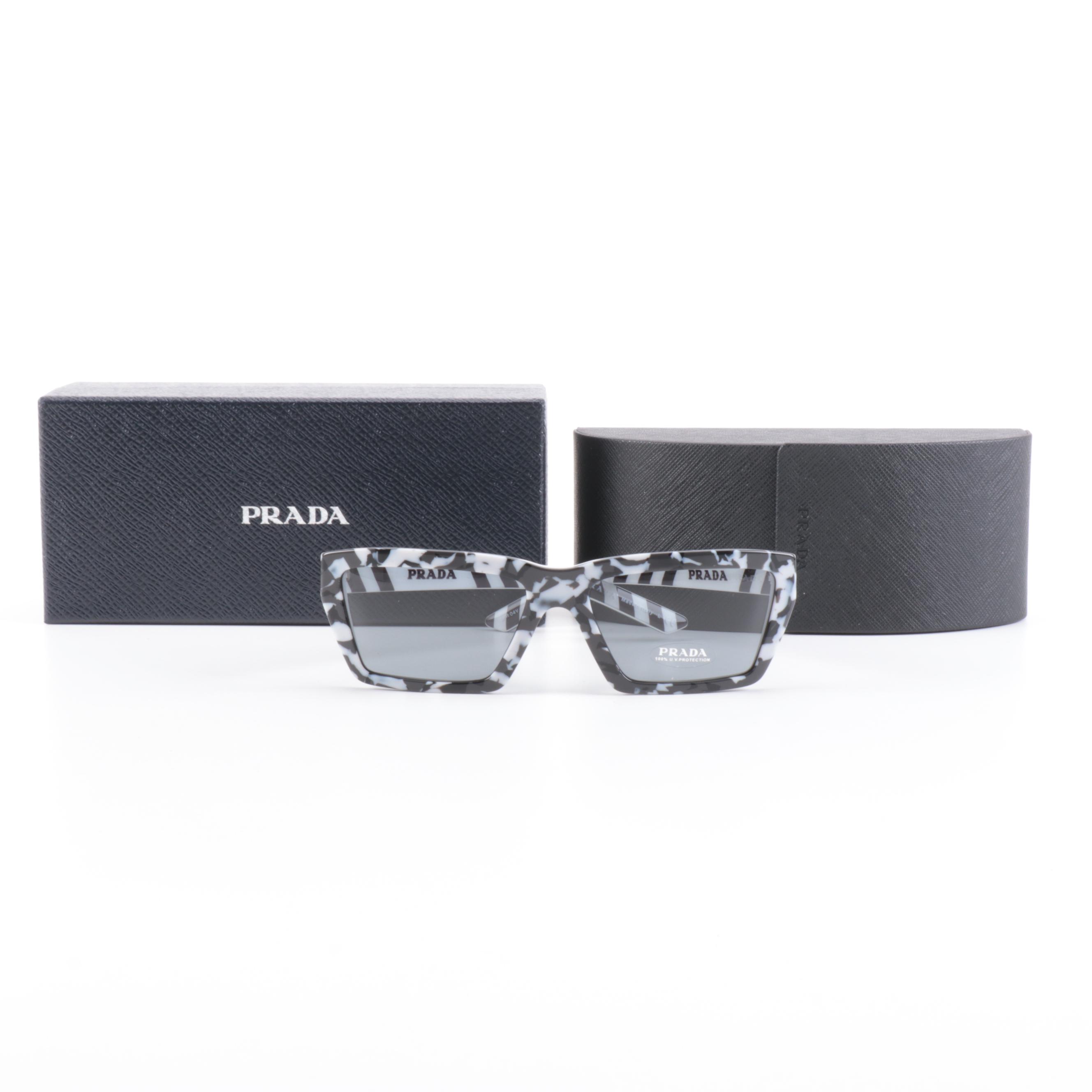 Prada SPR 04V Disguise Black and White Sunglasses with Case and Box
