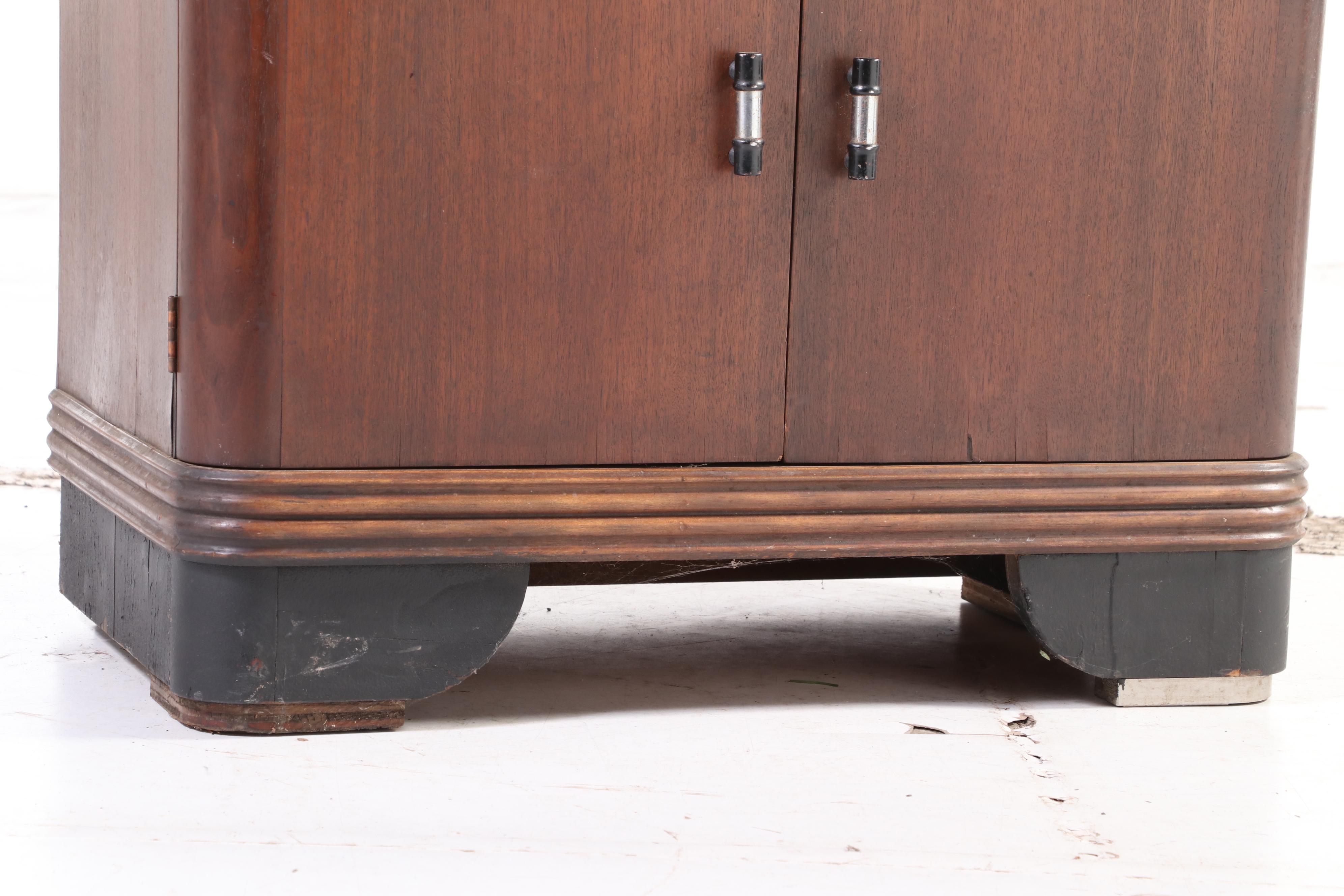 Donald Deskey for Hamilton Art Deco Walnut and Black Glass Dental Cabinet