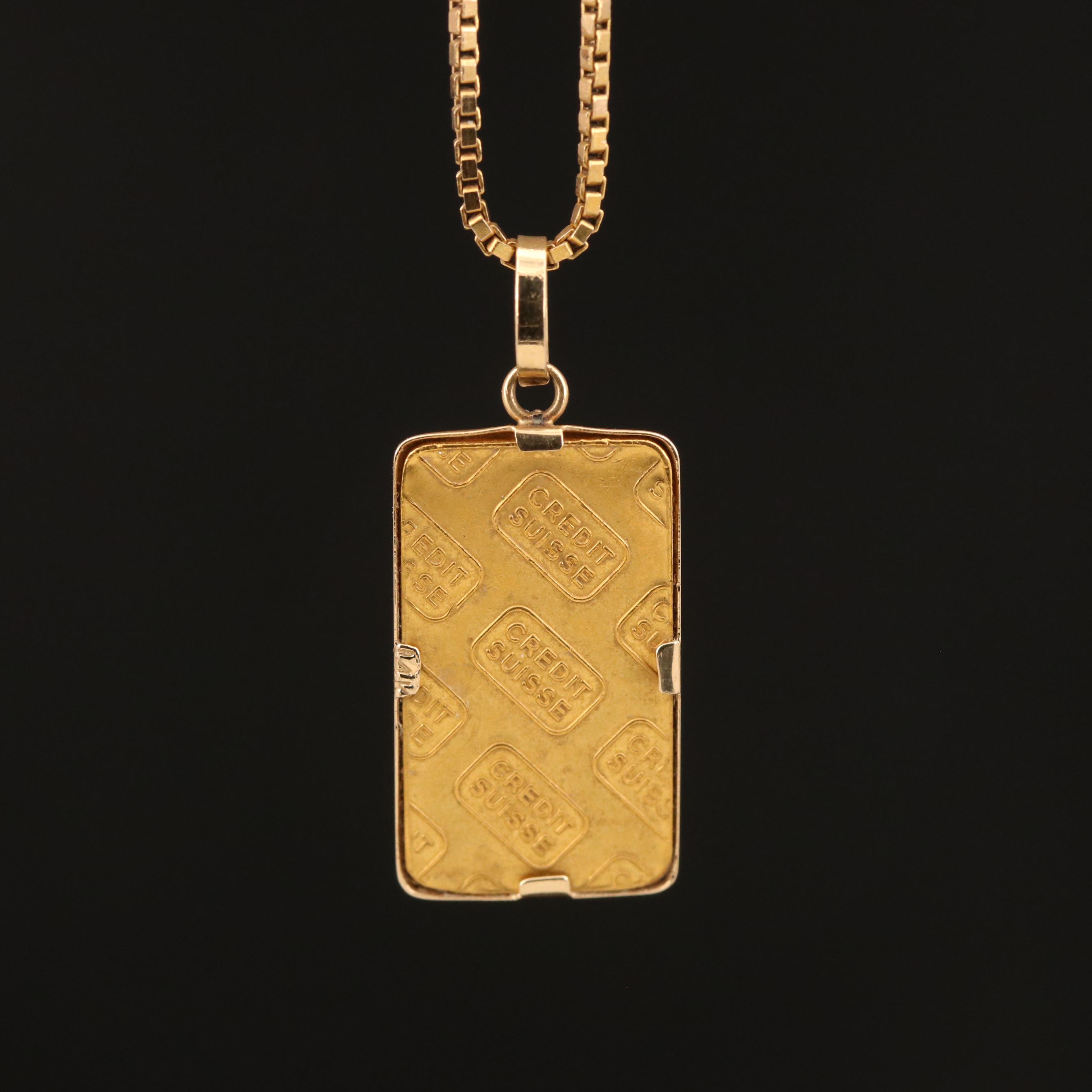 14K Necklace with Credit Suisse 1-gram Gold Ingot Pendant