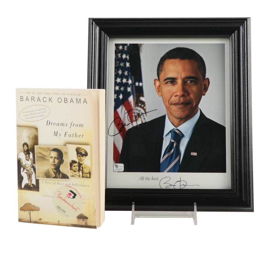 Signed "Dreams from My Father" by Barack Obama and Framed Photograph