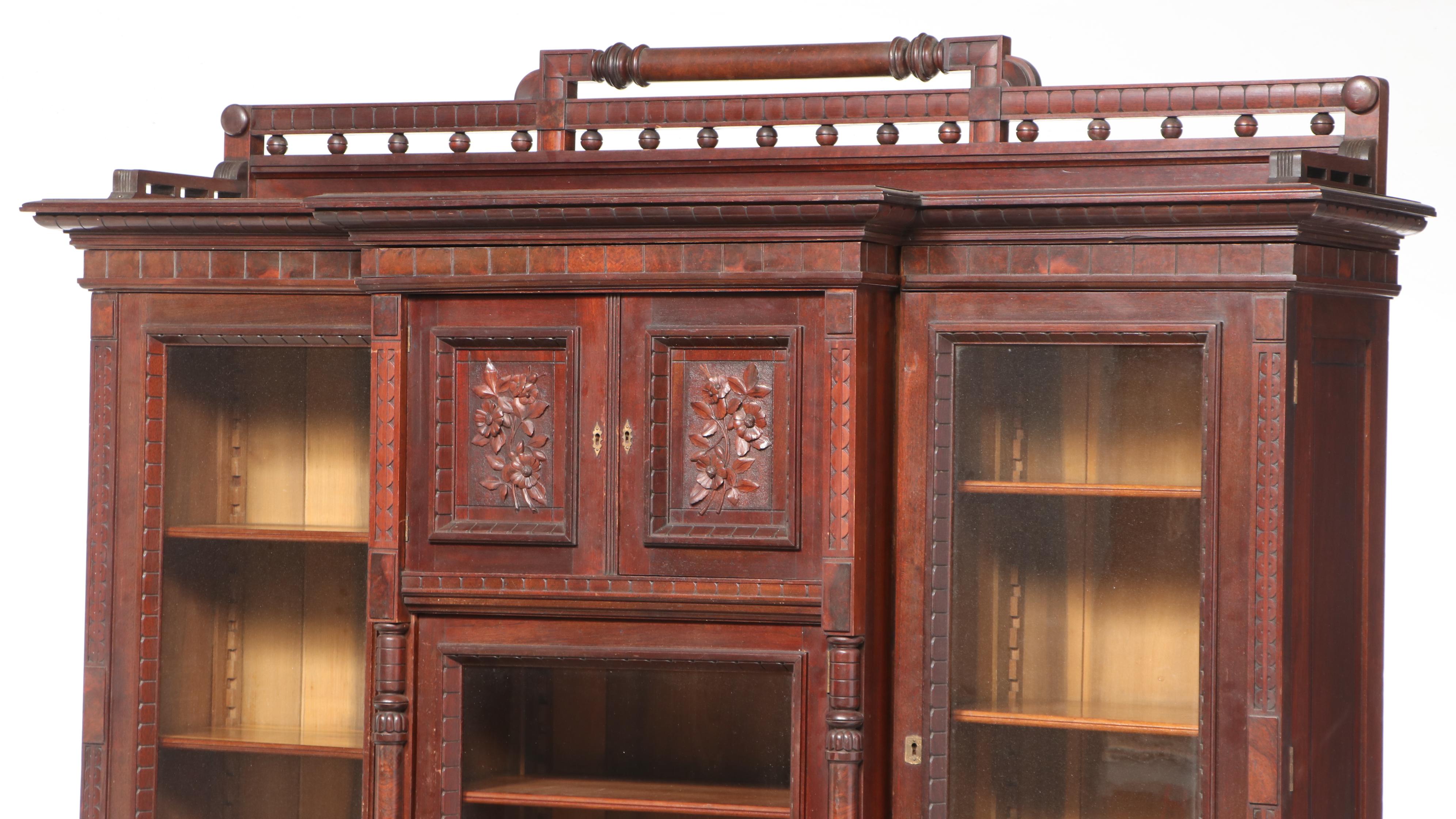 Victorian Walnut Library Bookcase, Late 19th to Early 20th Century