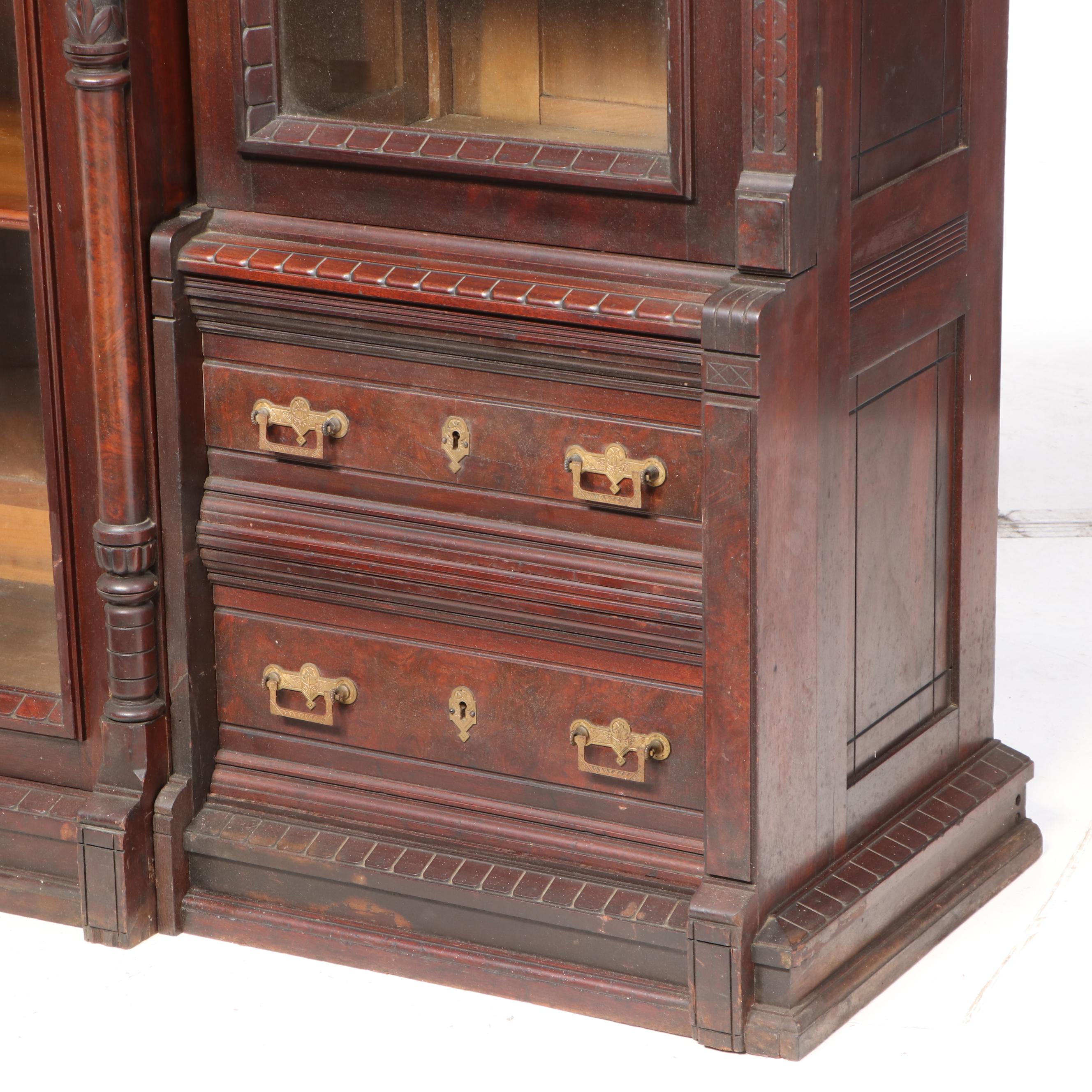 Victorian Walnut Library Bookcase, Late 19th to Early 20th Century
