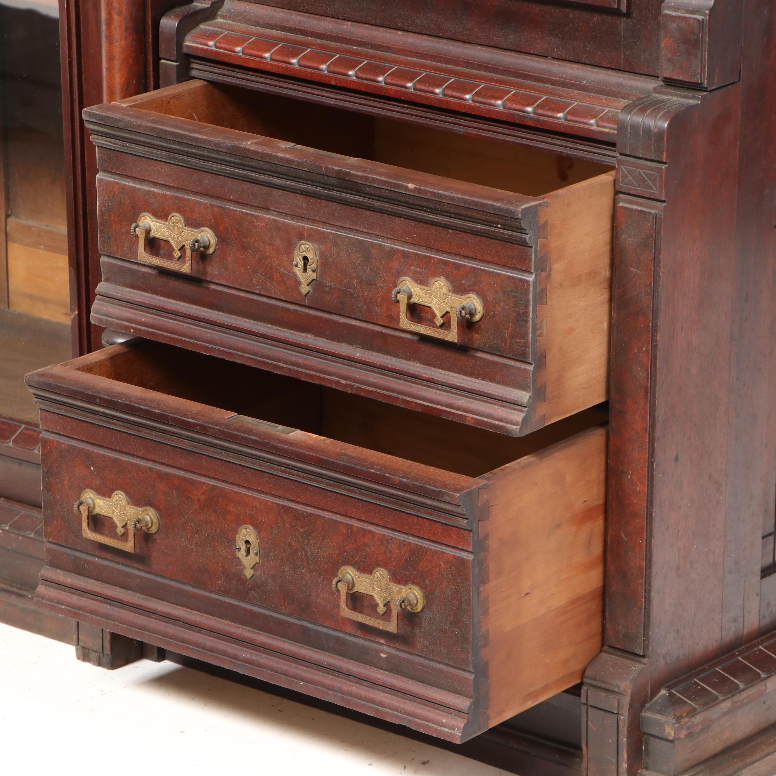 Victorian Walnut Library Bookcase, Late 19th to Early 20th Century