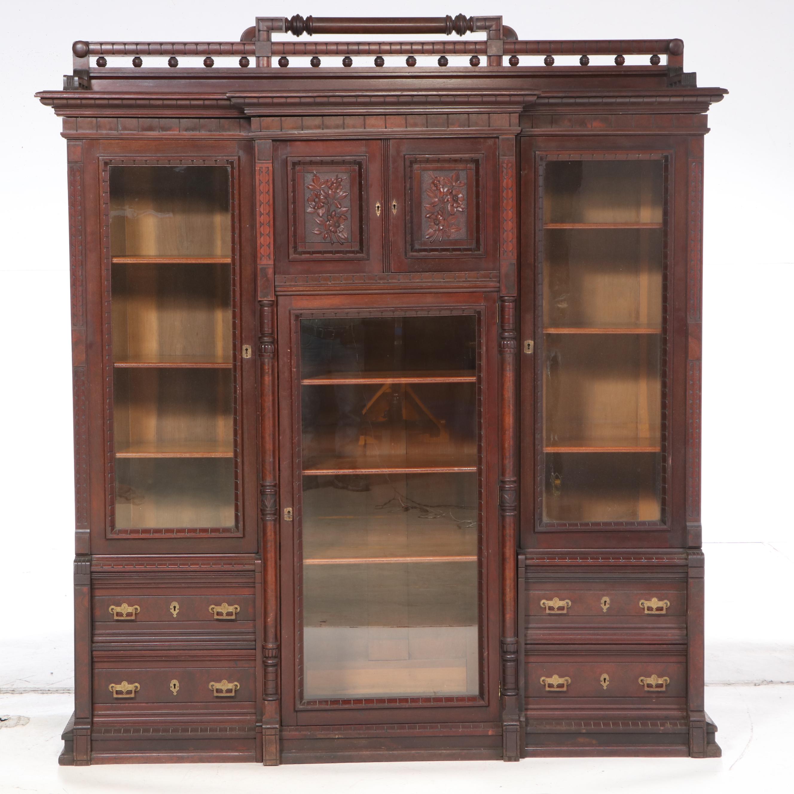 Victorian Walnut Library Bookcase, Late 19th to Early 20th Century