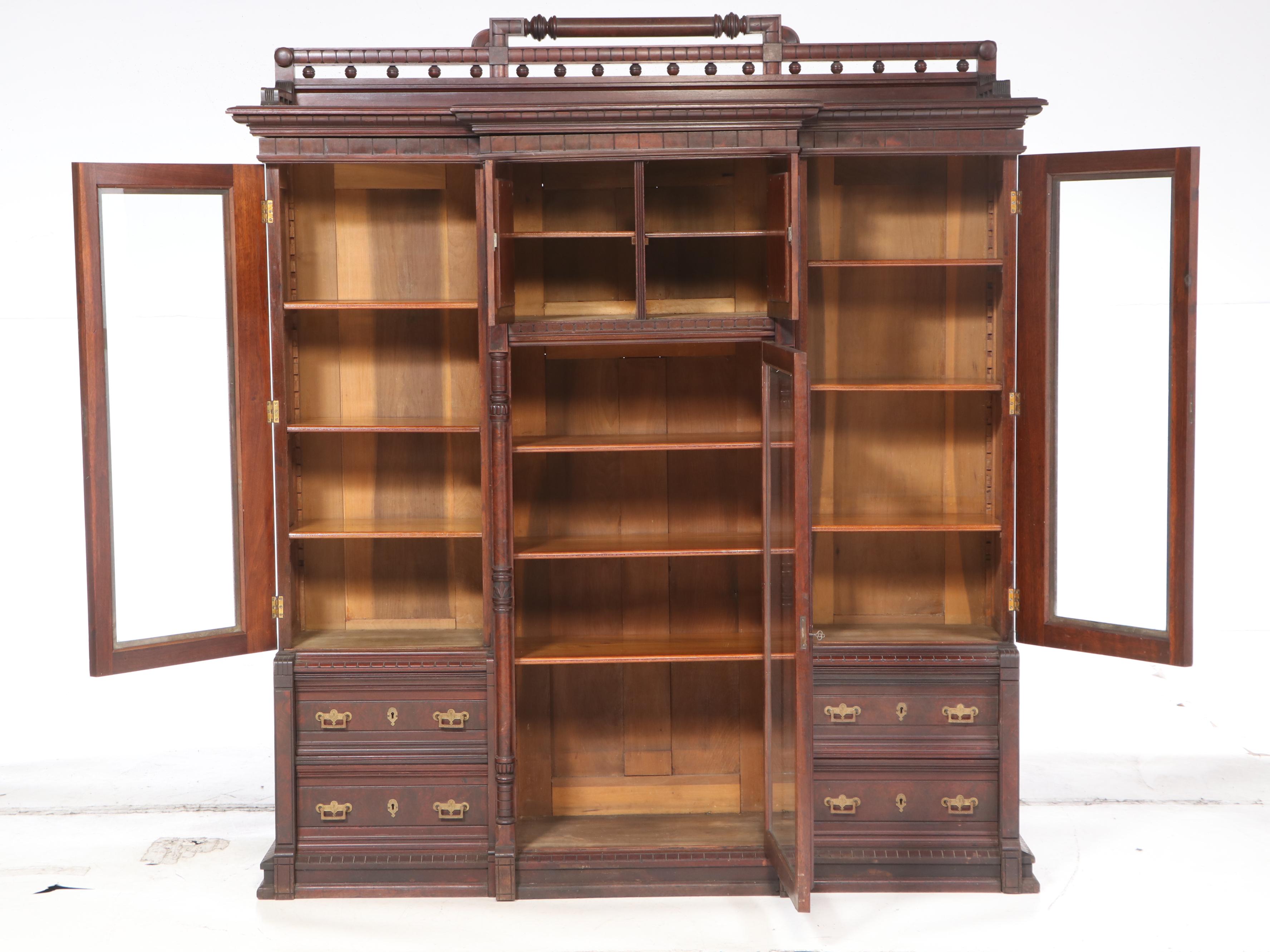 Victorian Walnut Library Bookcase, Late 19th to Early 20th Century