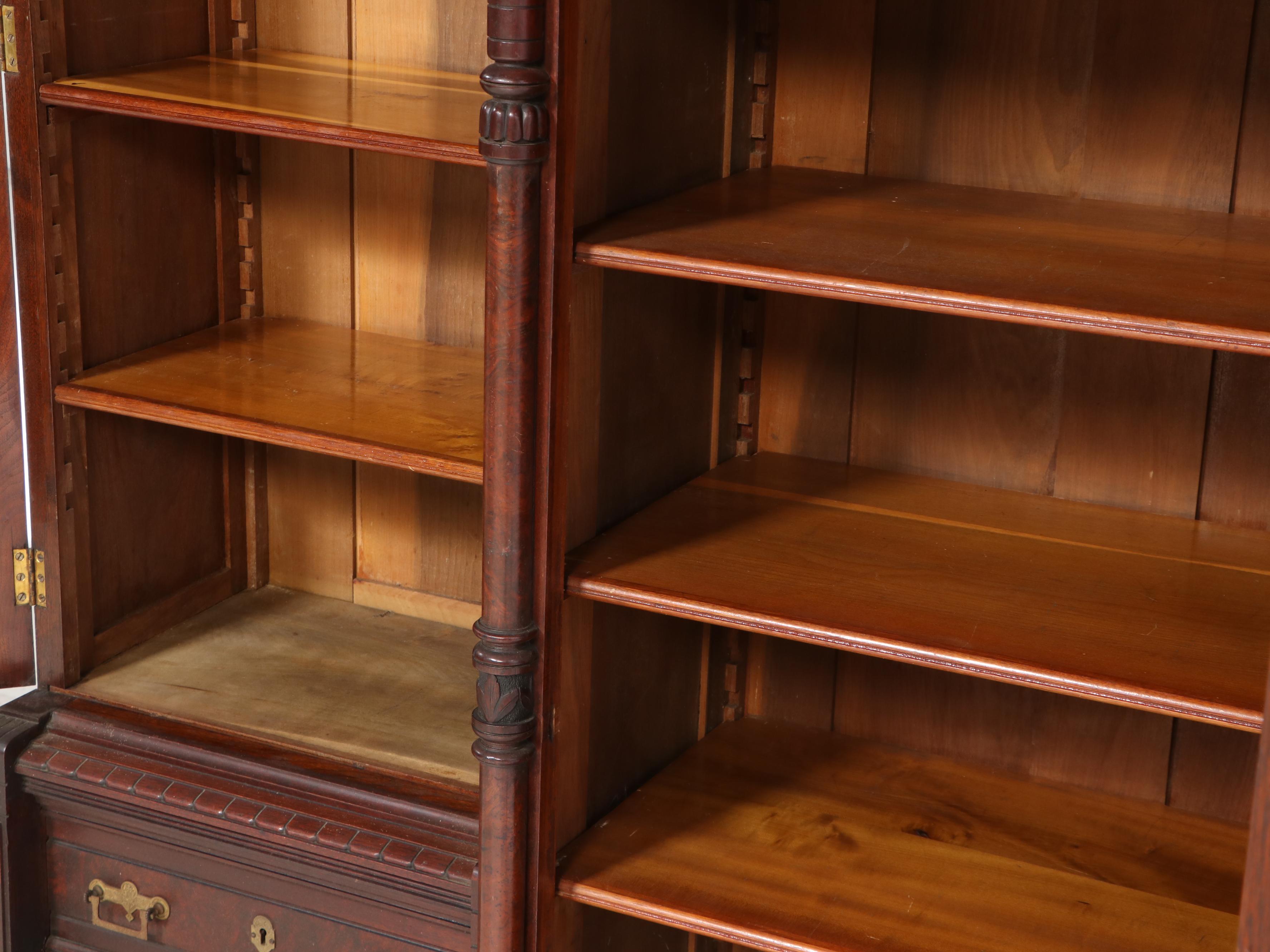 Victorian Walnut Library Bookcase, Late 19th to Early 20th Century