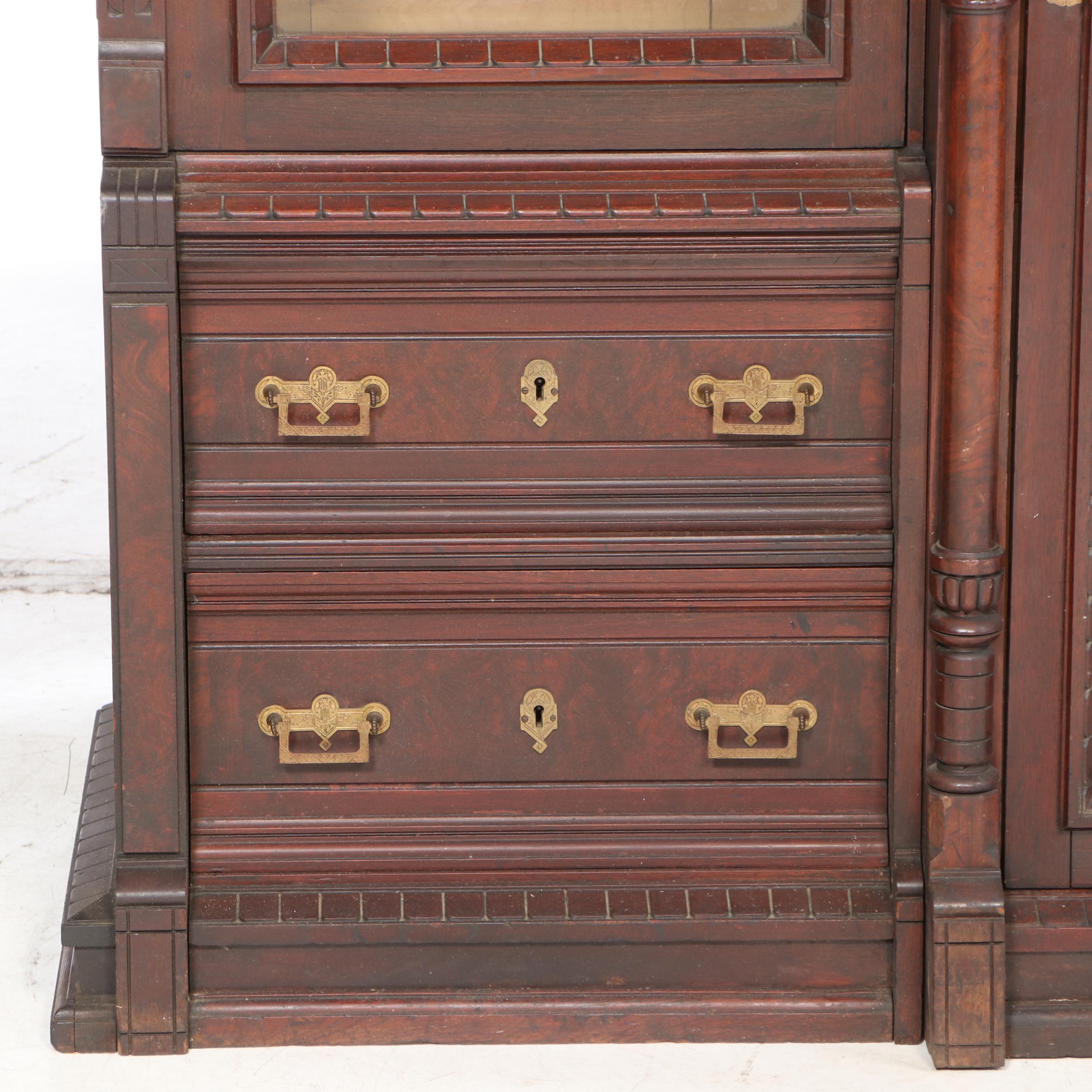 Victorian Walnut Library Bookcase, Late 19th to Early 20th Century