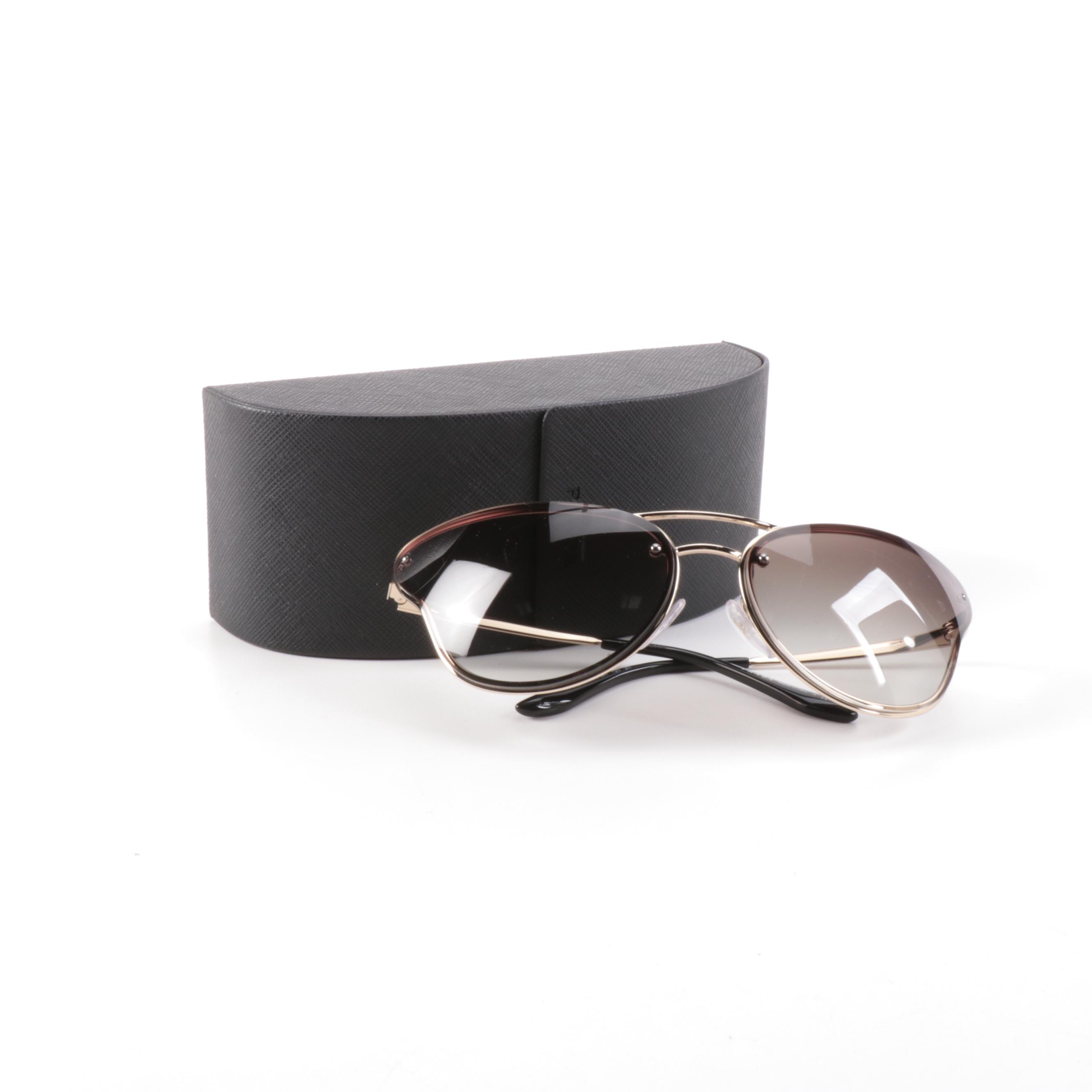 Prada Modified Cat Eye Metal Frame Sunglasses with Case