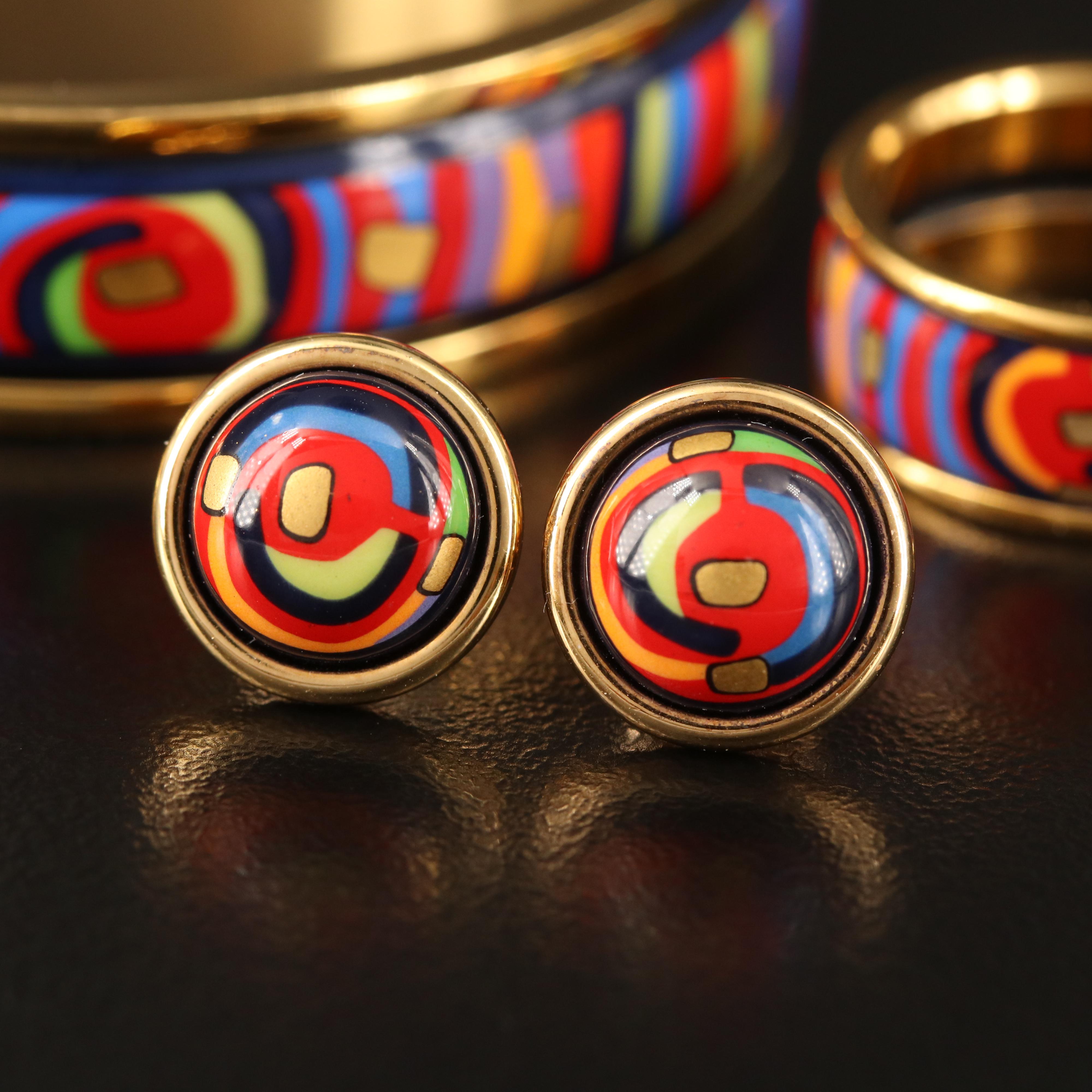 Frey Wille Enamel "Hundertwasser Spiral of Life" Jewelry Set