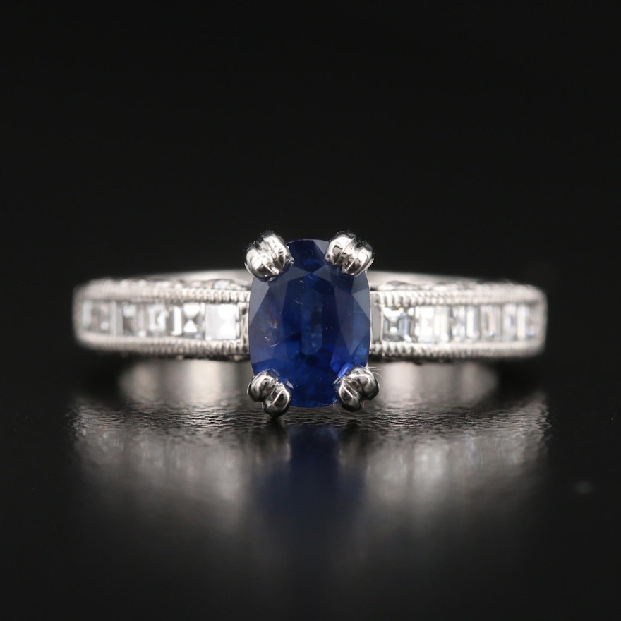 Tacori Platinum 1.38 CT Sri Lankan Sapphire and Diamond Ring with GIA Report