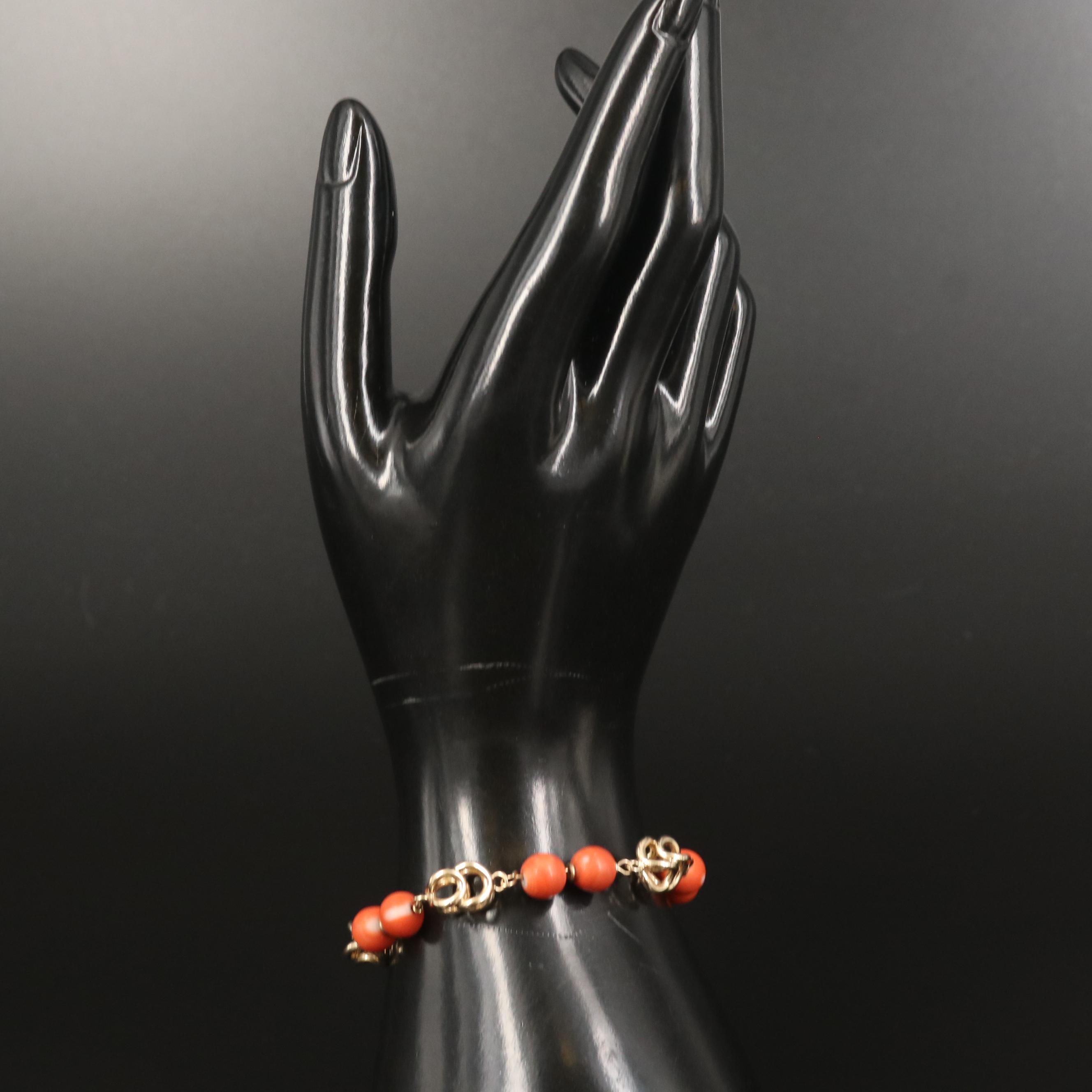 Vintage 14K Coral Bead Bracelet