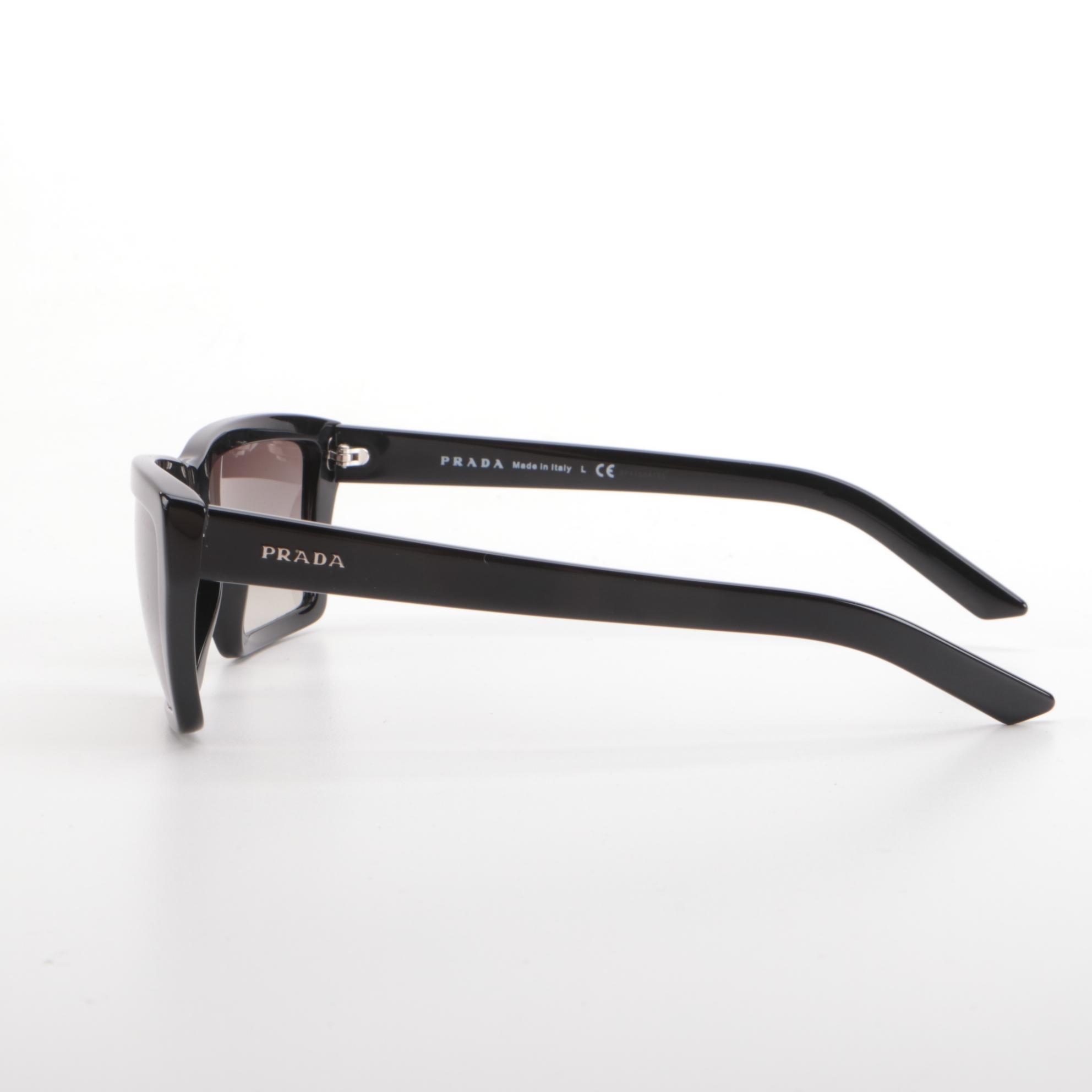 Prada SPR04V Black Rectangular Sunglasses with Case and Box