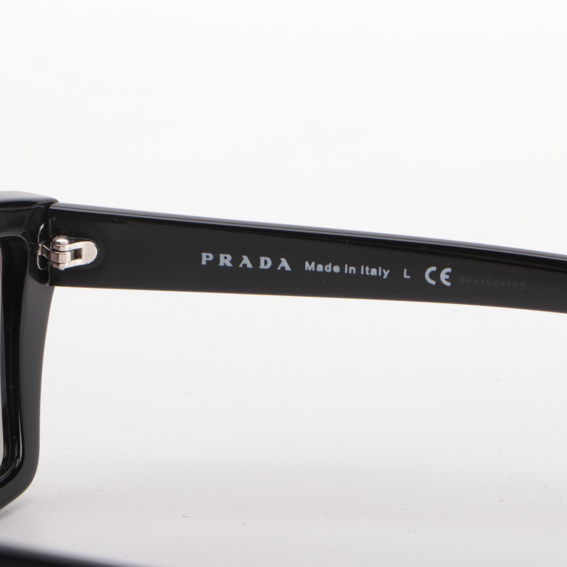 Prada SPR04V Black Rectangular Sunglasses with Case and Box