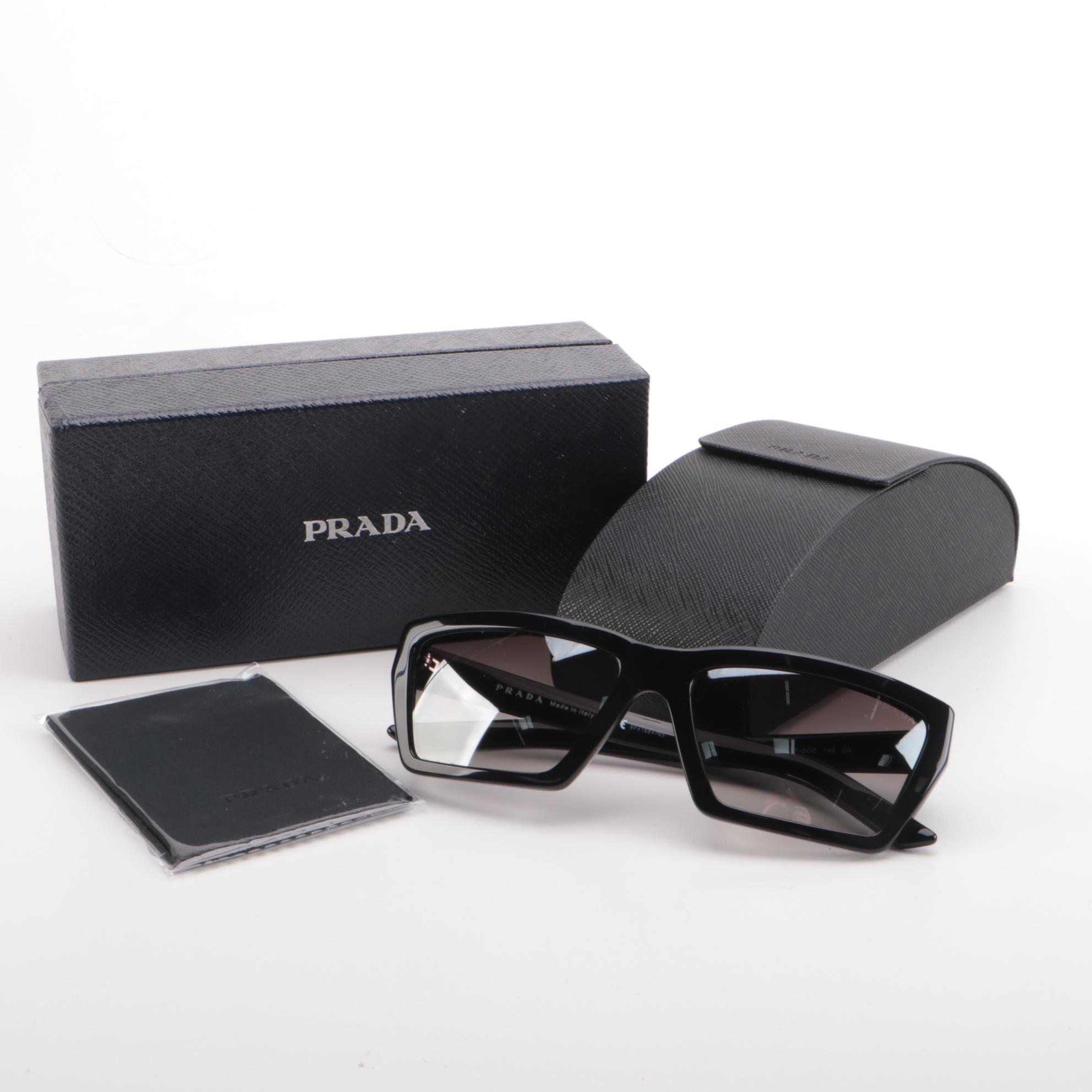 Prada SPR04V Black Rectangular Sunglasses with Case and Box