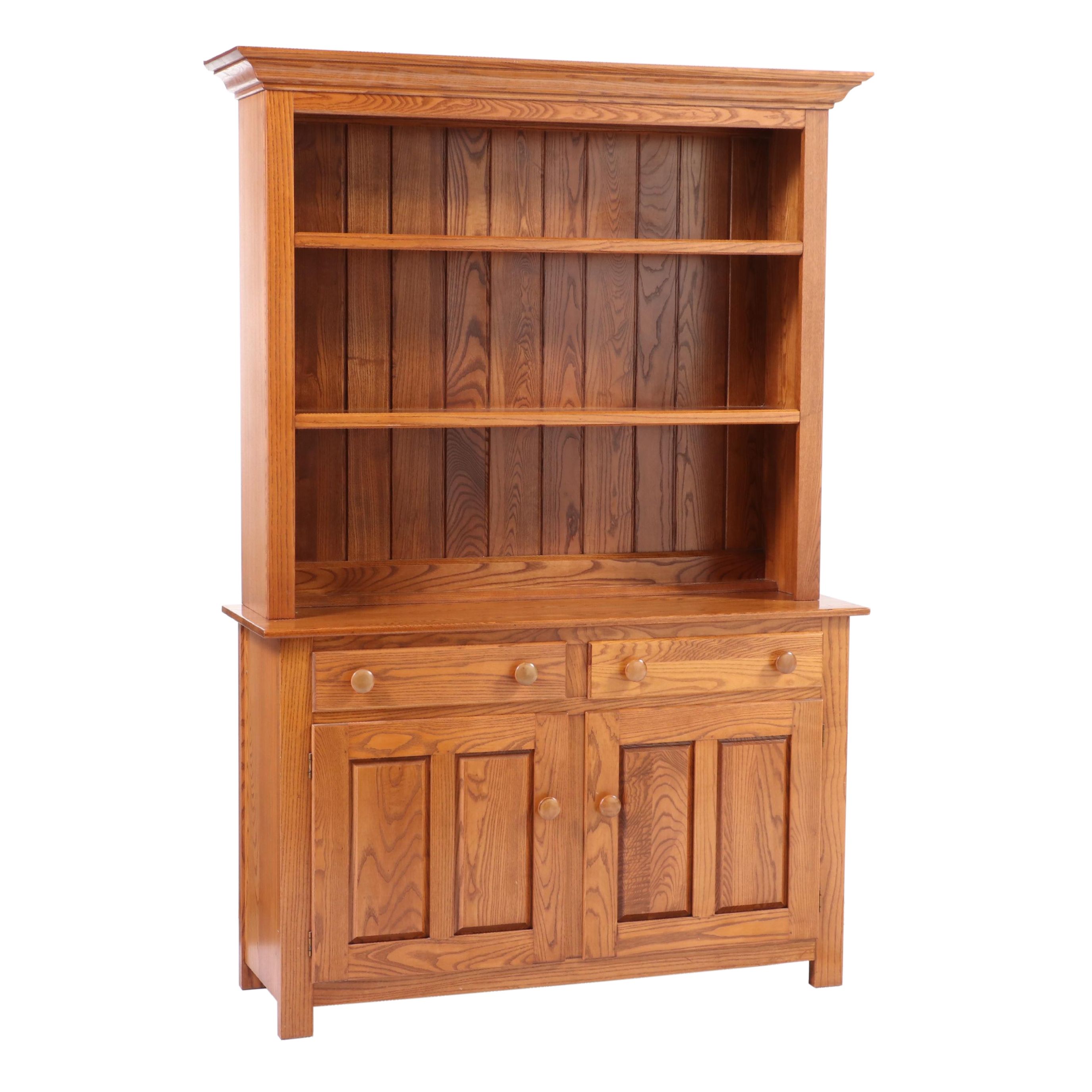 S. Bent & Bros. American Primitive Style Oak Stepback China Cupboard