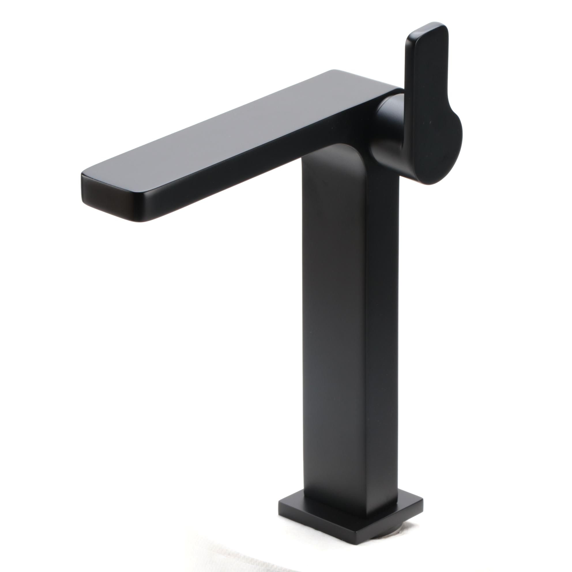 Matte Black Finish Single-Hole Vessel Faucet with Pop-Up Drain
