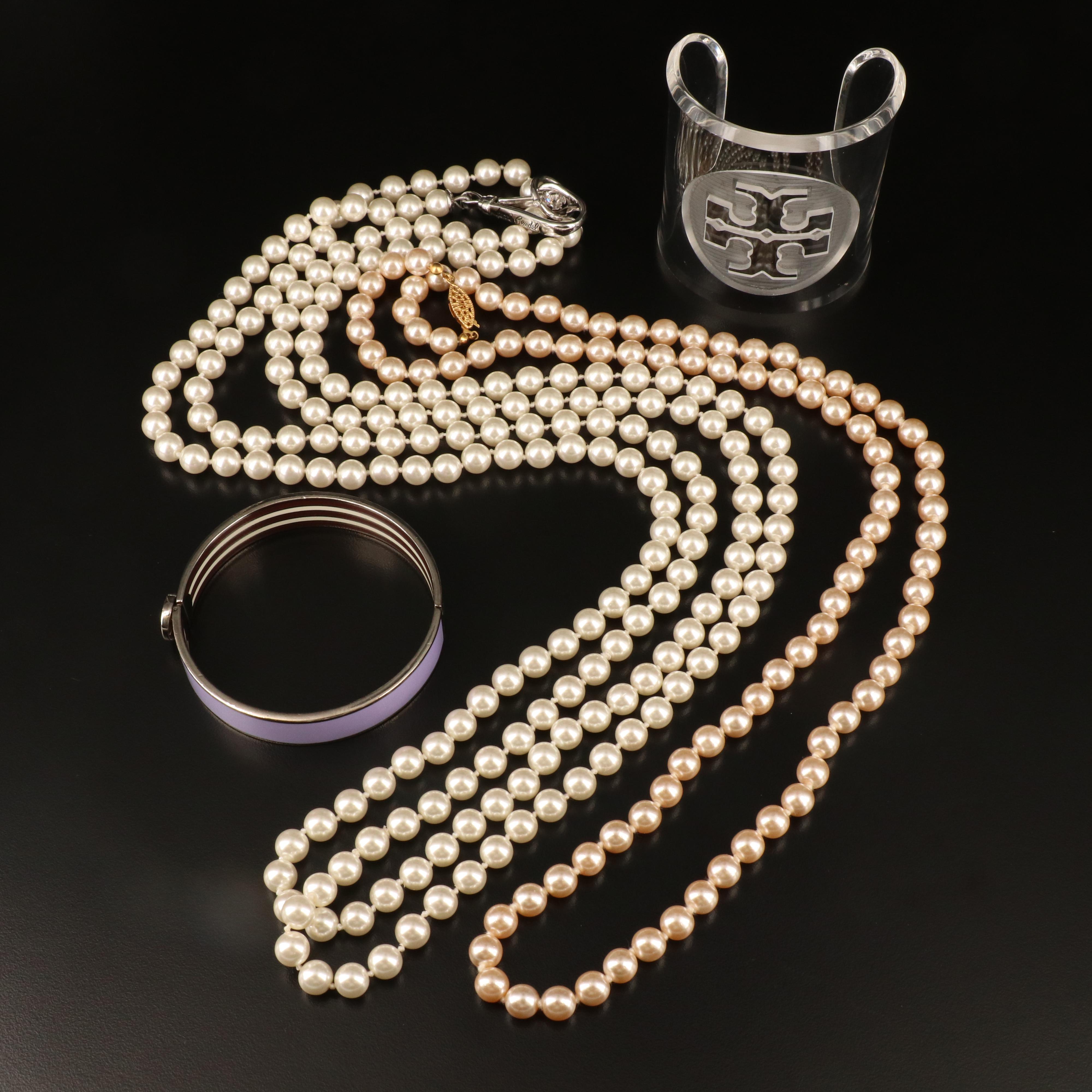Henri Bendel Faux Pearl Necklace and Enamel Bangle with Tory Burch Cuff