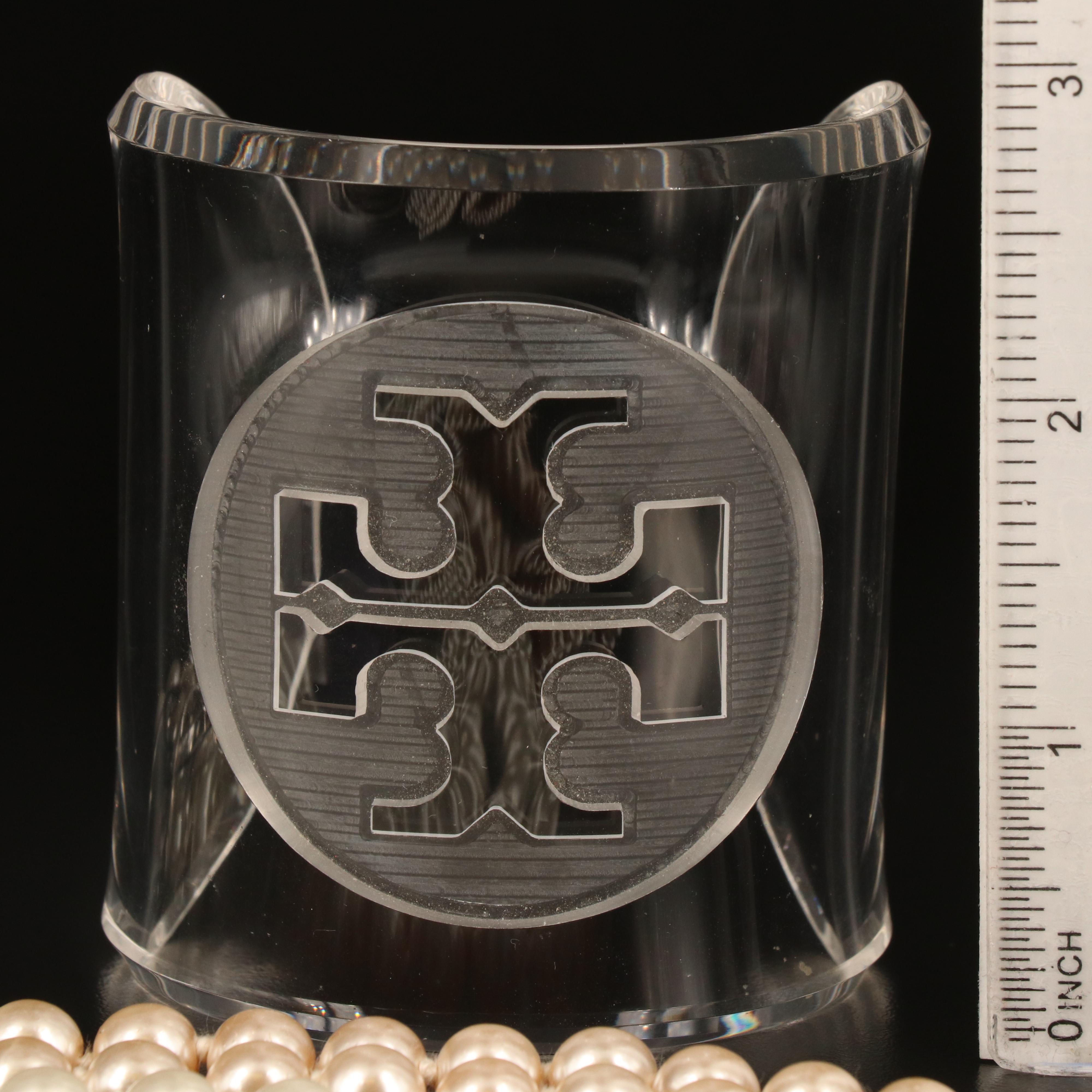 Henri Bendel Faux Pearl Necklace and Enamel Bangle with Tory Burch Cuff