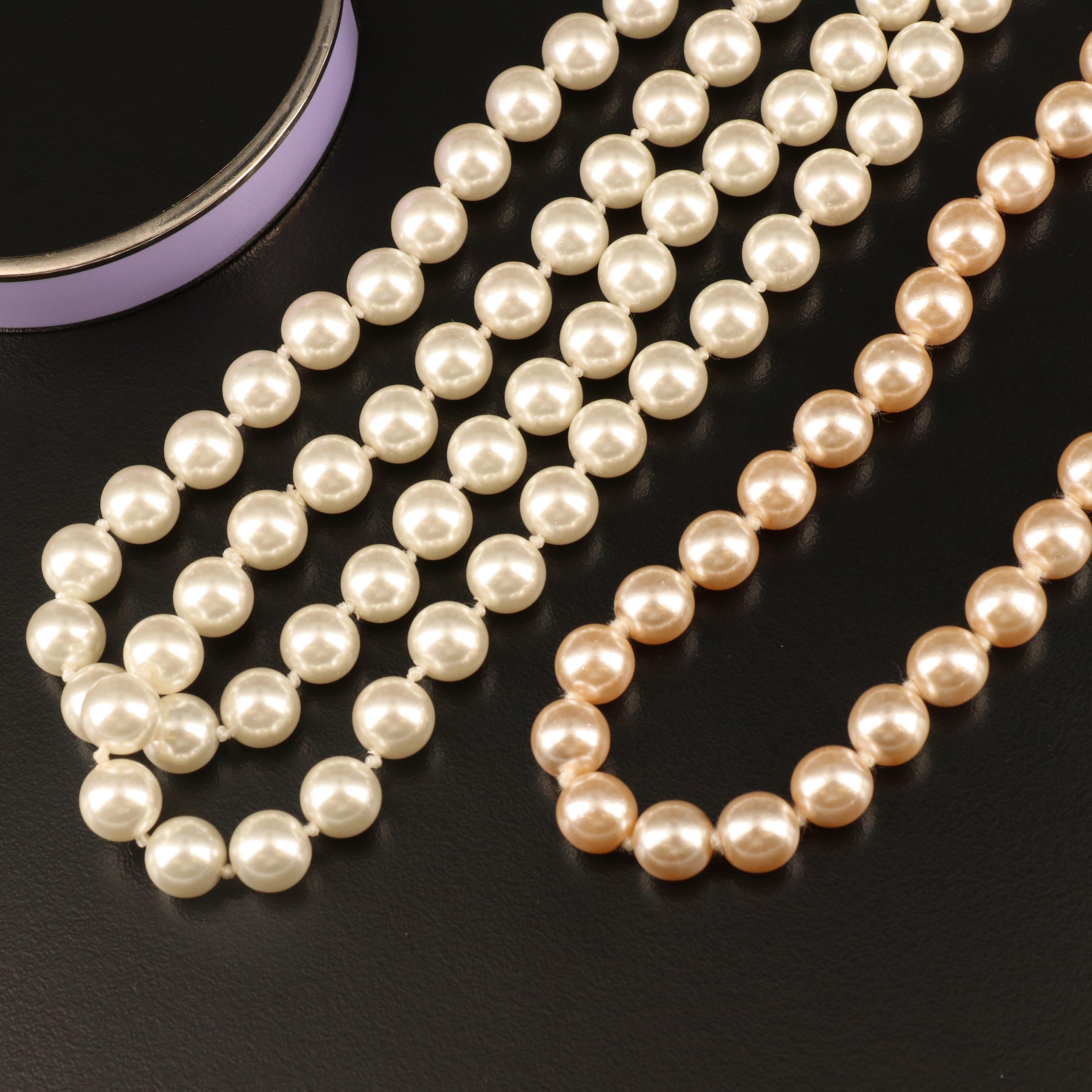 Henri Bendel Faux Pearl Necklace and Enamel Bangle with Tory Burch Cuff