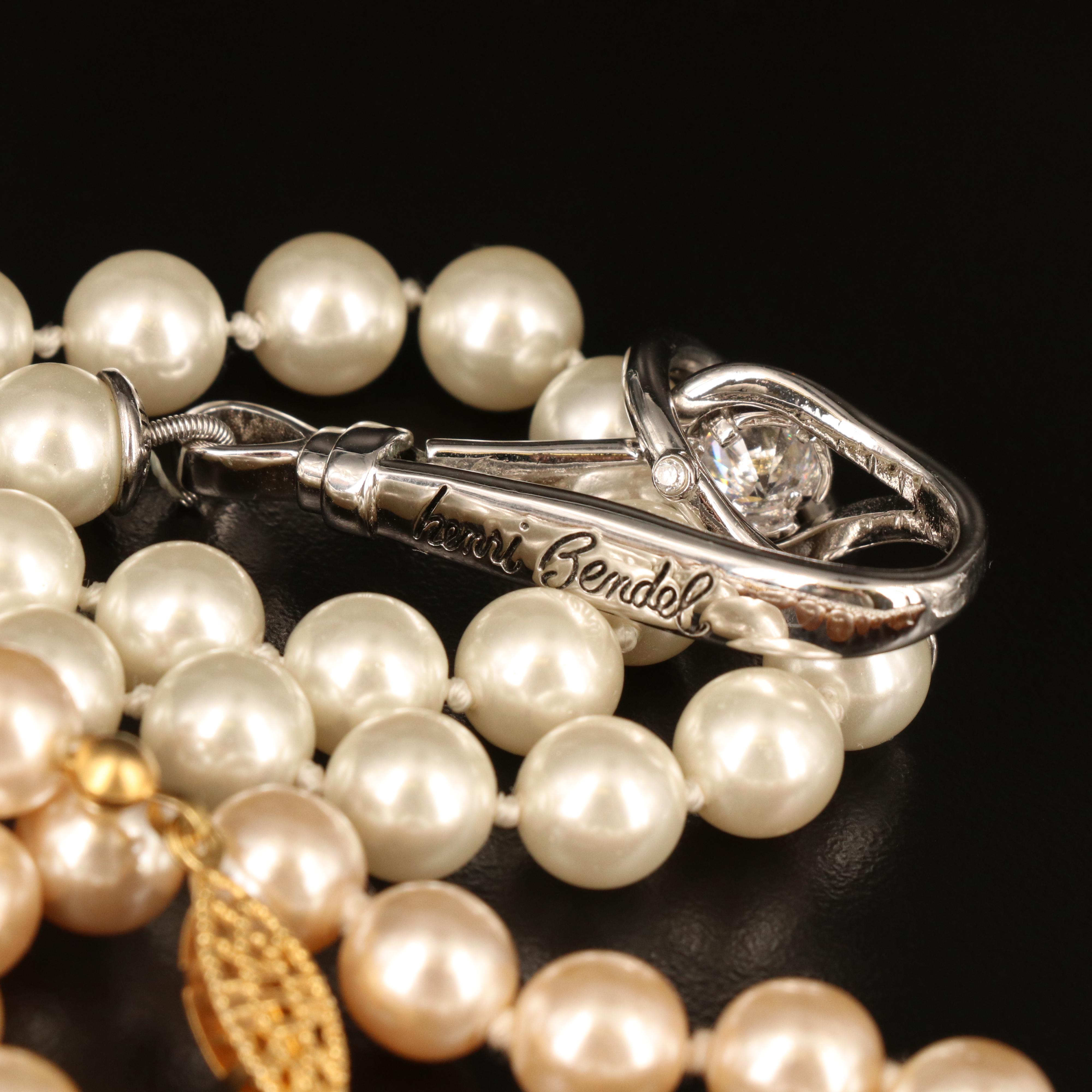 Henri Bendel Faux Pearl Necklace and Enamel Bangle with Tory Burch Cuff