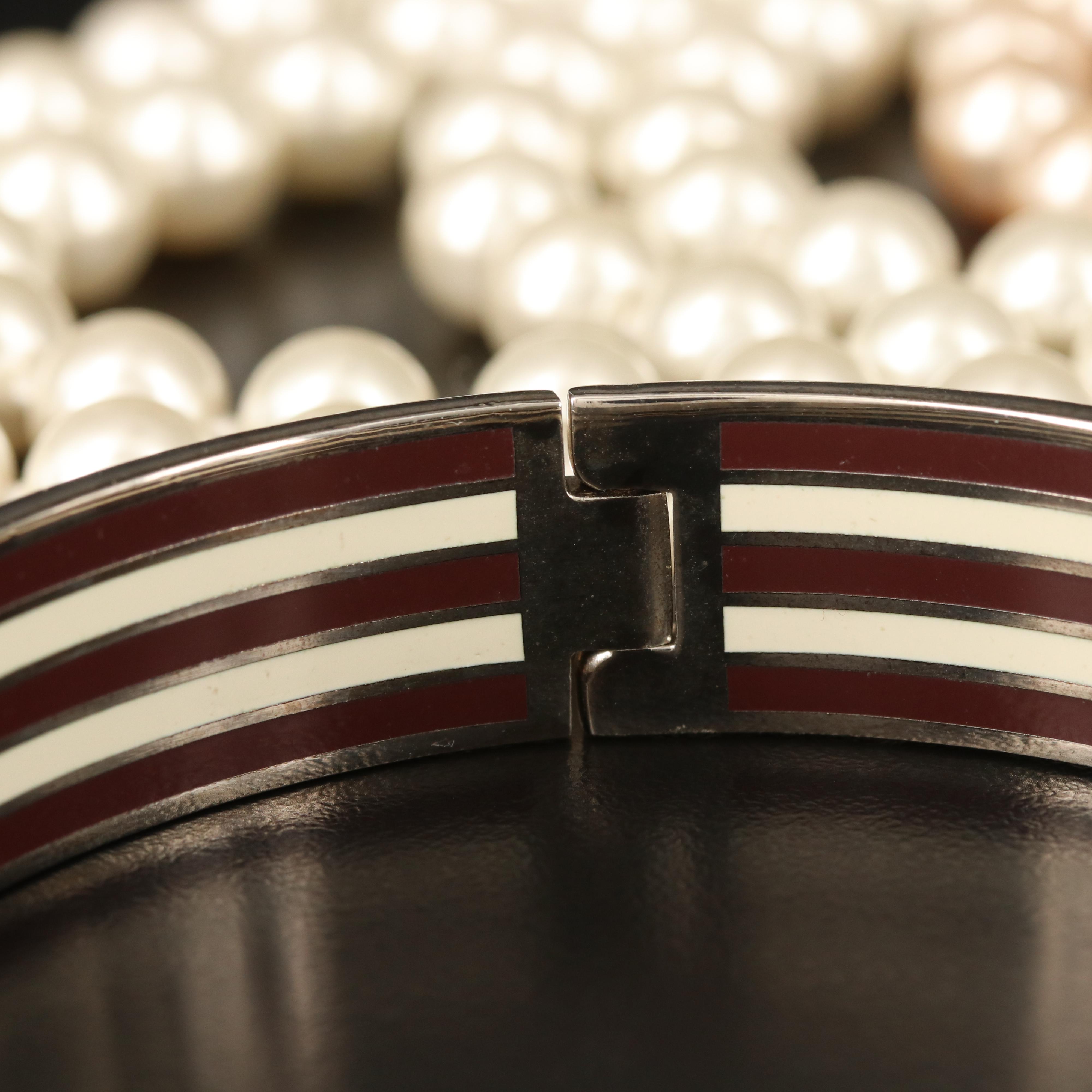 Henri Bendel Faux Pearl Necklace and Enamel Bangle with Tory Burch Cuff