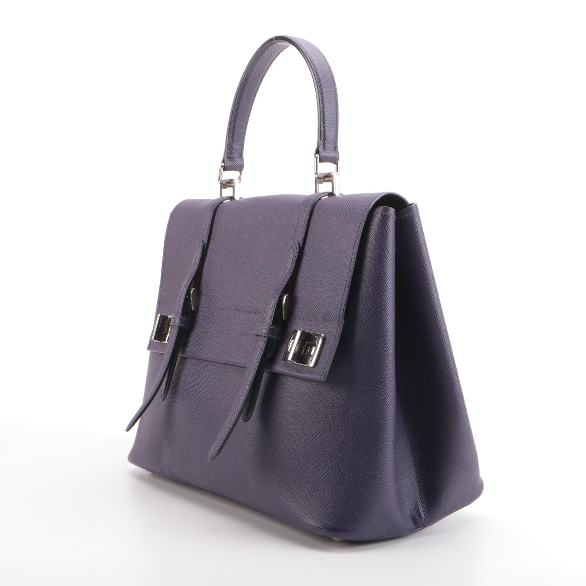 Prada Medium Half-Flap Satchel Bag in Purple Saffiano Leather