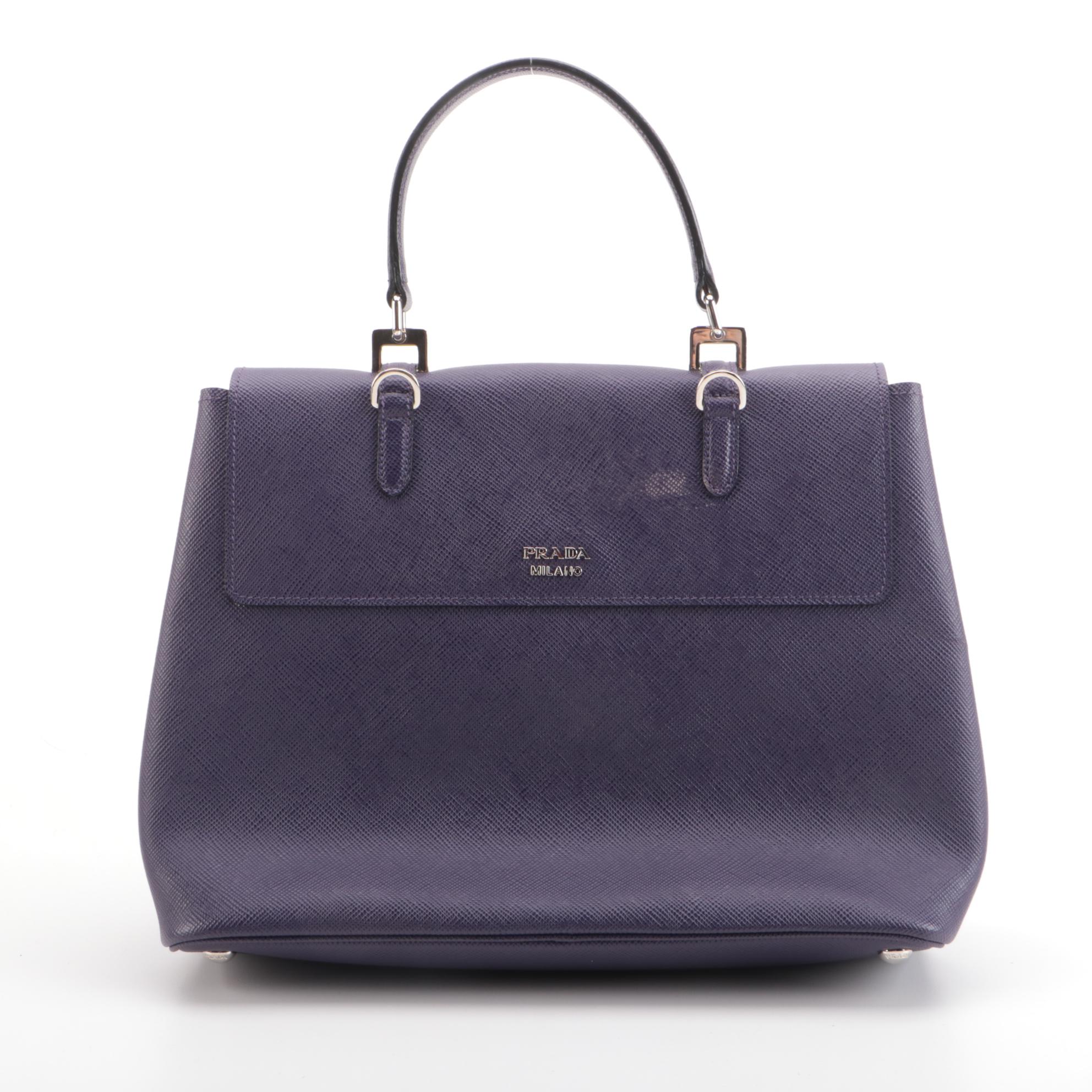 Prada Medium Half-Flap Satchel Bag in Purple Saffiano Leather