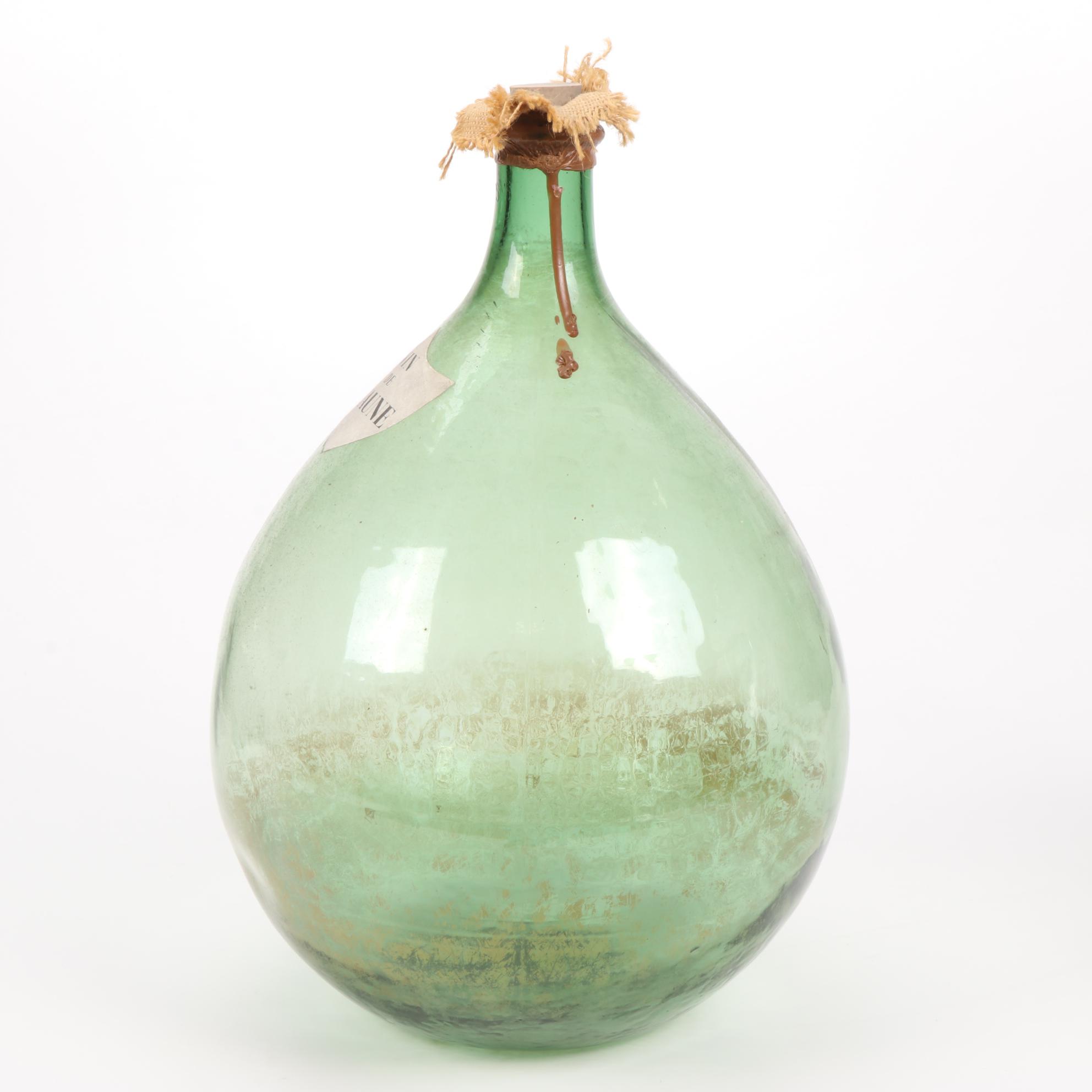 French Vin De Beaune and Vin De St. Aubin Hand Blown Glass Demijohns, Antique