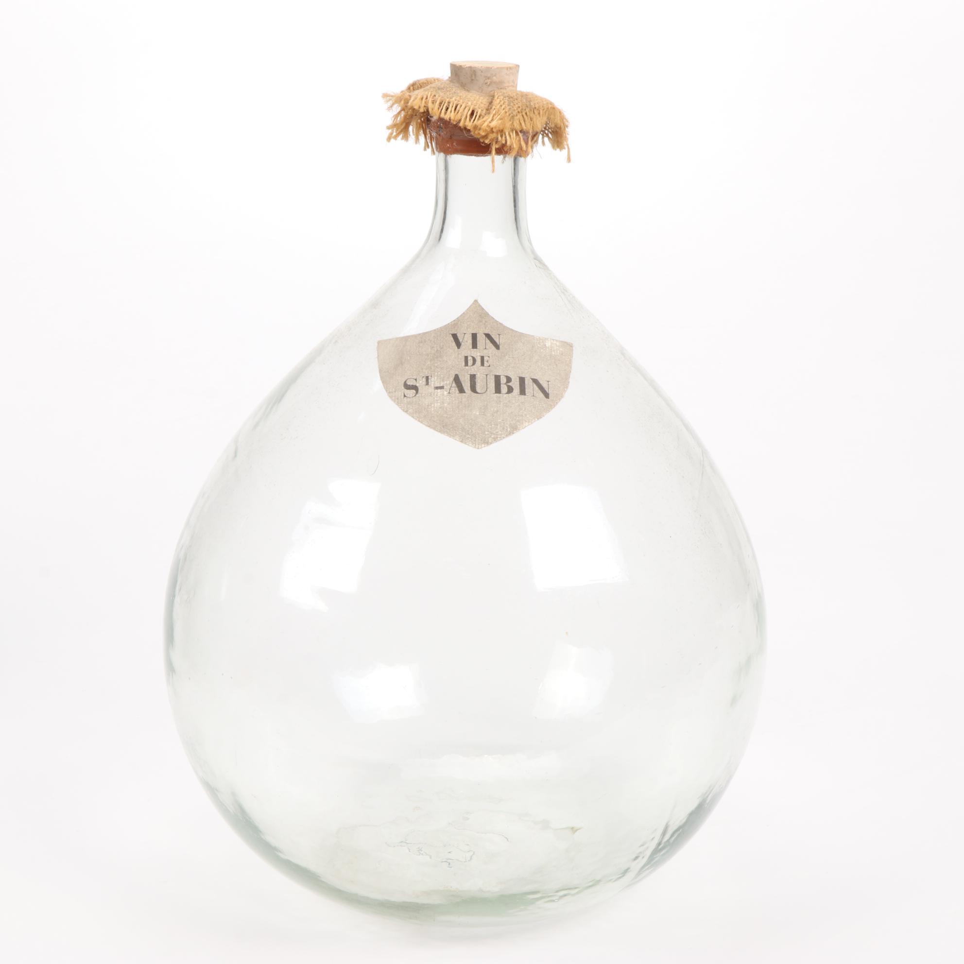 French Vin De Beaune and Vin De St. Aubin Hand Blown Glass Demijohns, Antique