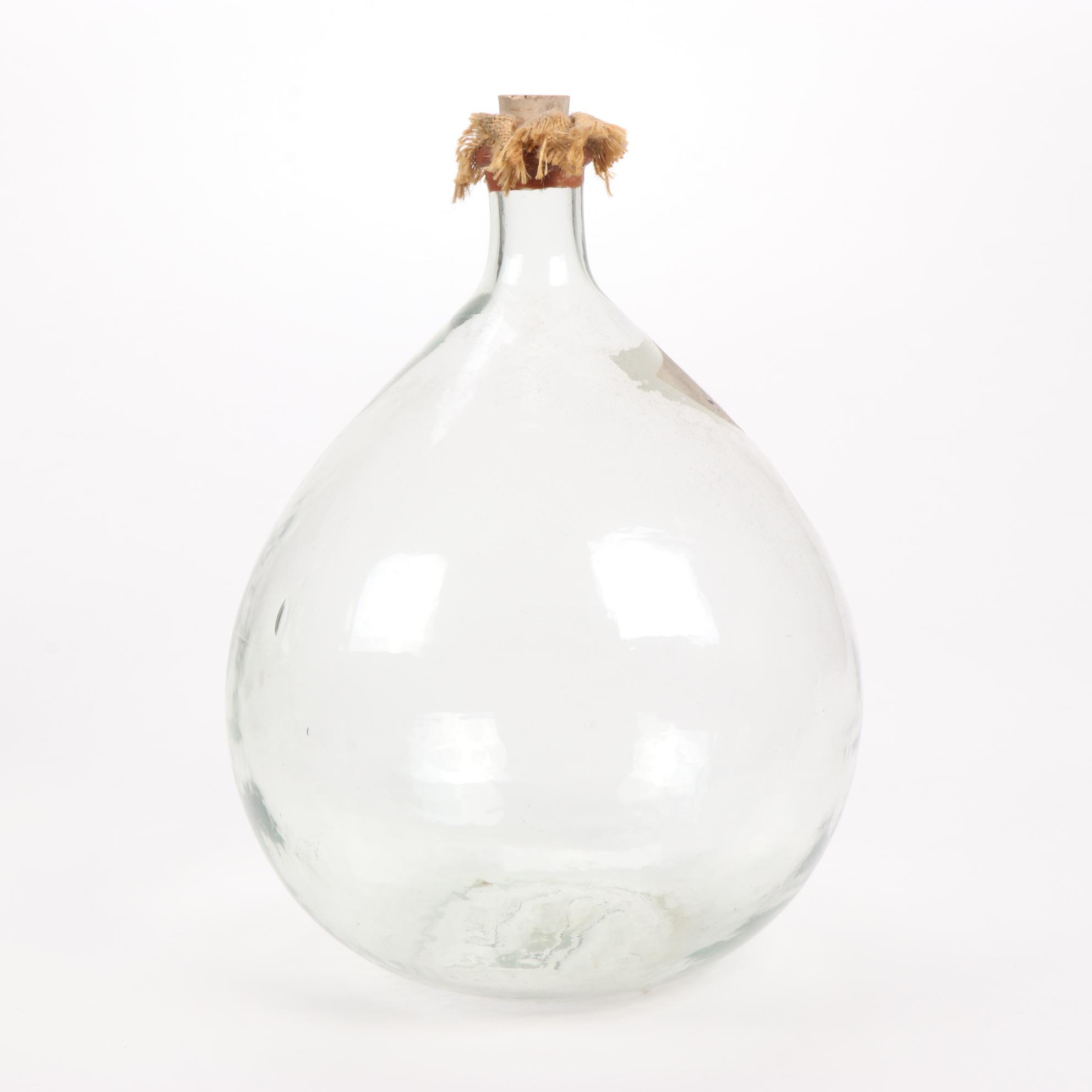 French Vin De Beaune and Vin De St. Aubin Hand Blown Glass Demijohns, Antique
