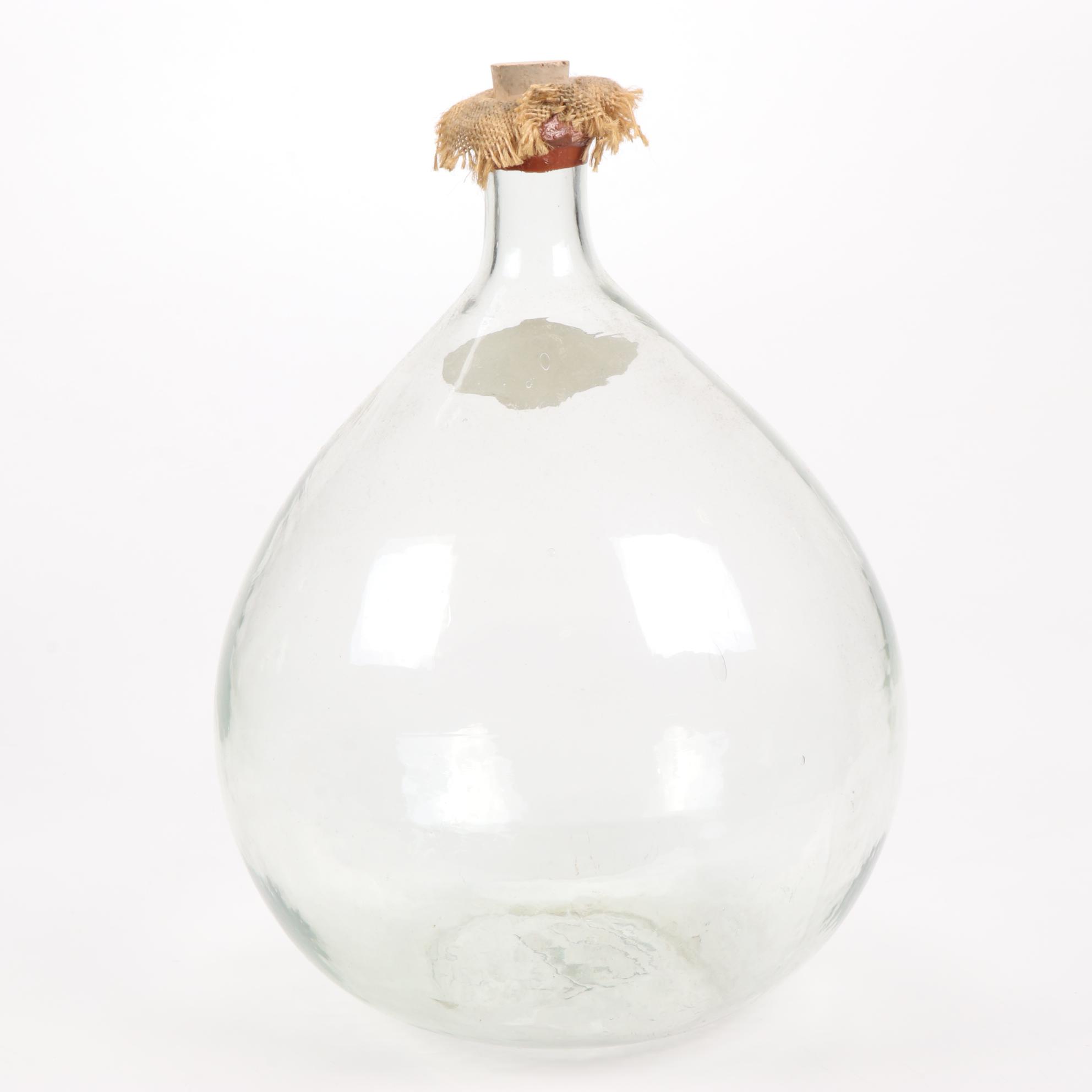 French Vin De Beaune and Vin De St. Aubin Hand Blown Glass Demijohns, Antique