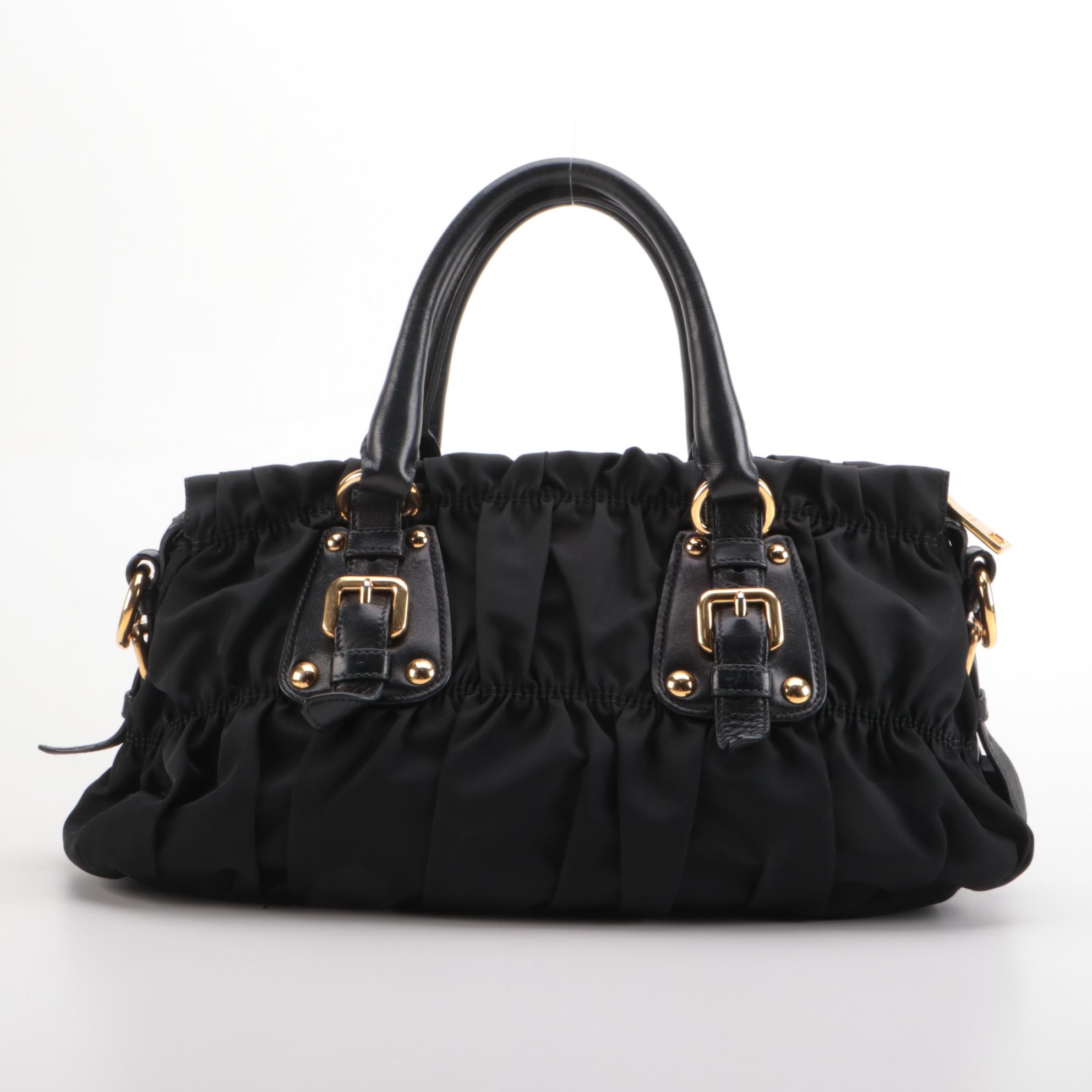 Prada Black Gaufre Tessuto Nylon Two-Way Handbag