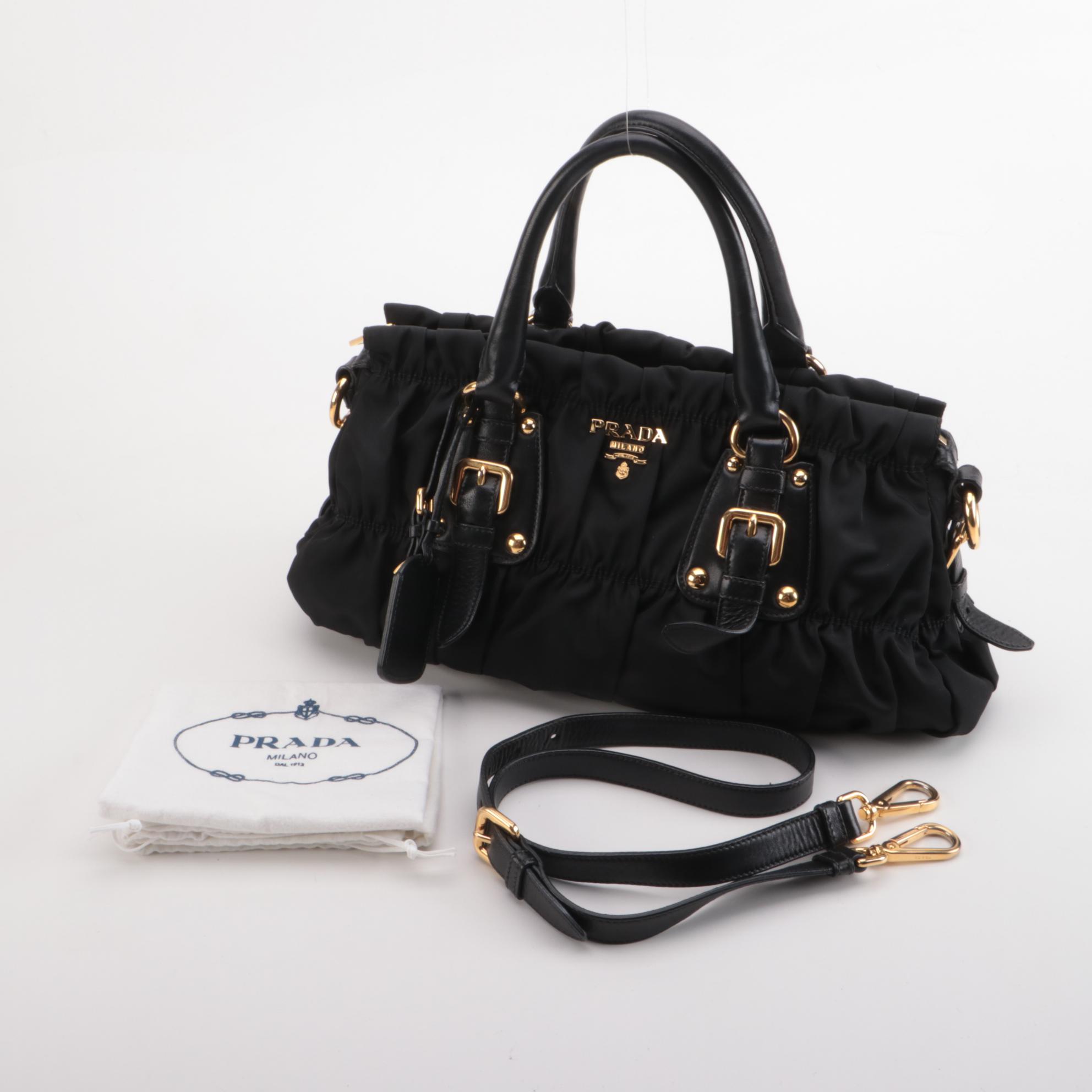 Prada Black Gaufre Tessuto Nylon Two-Way Handbag