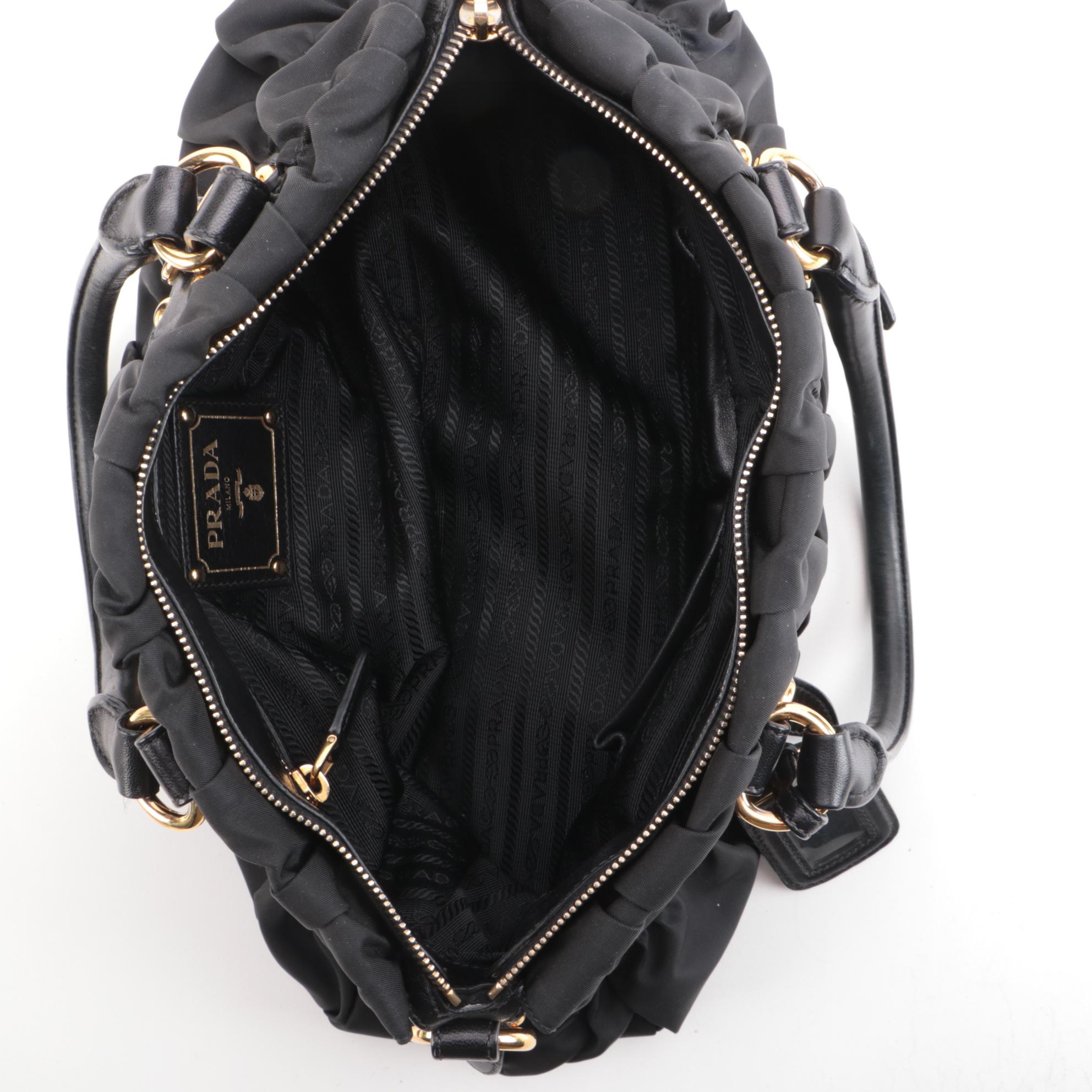 Prada Black Gaufre Tessuto Nylon Two-Way Handbag