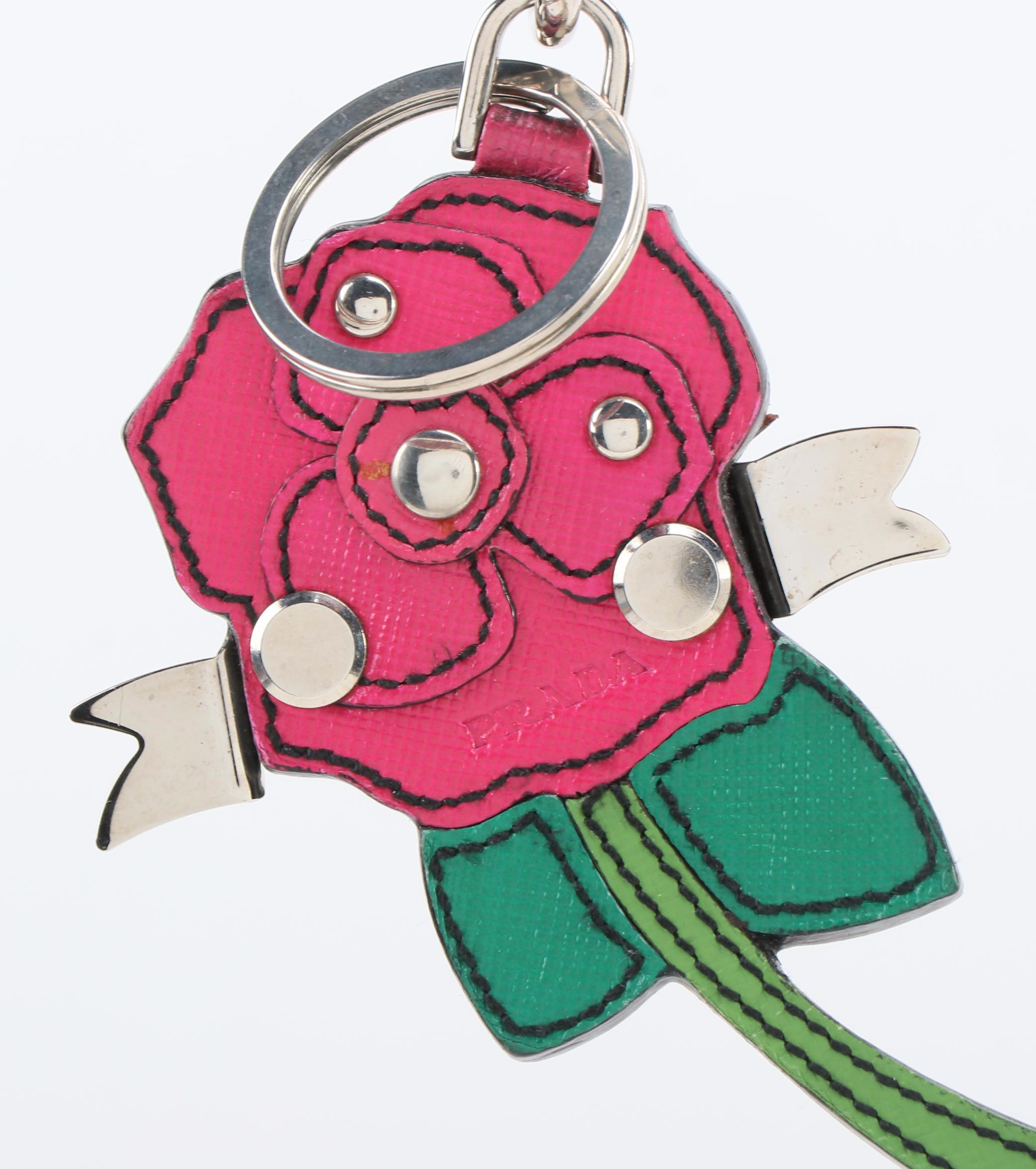 Prada Trick Rose Keychain in Saffiano Leather