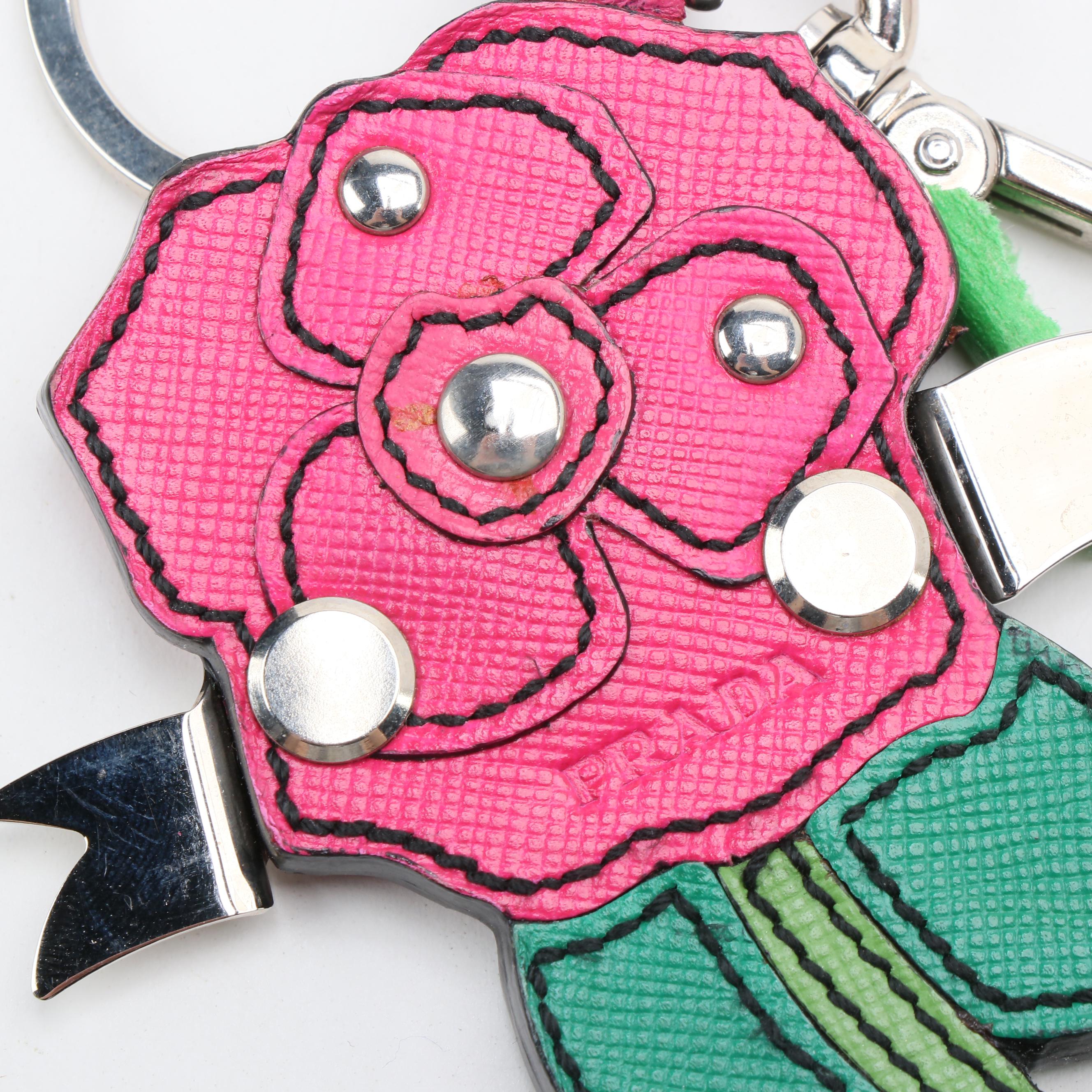 Prada Trick Rose Keychain in Saffiano Leather