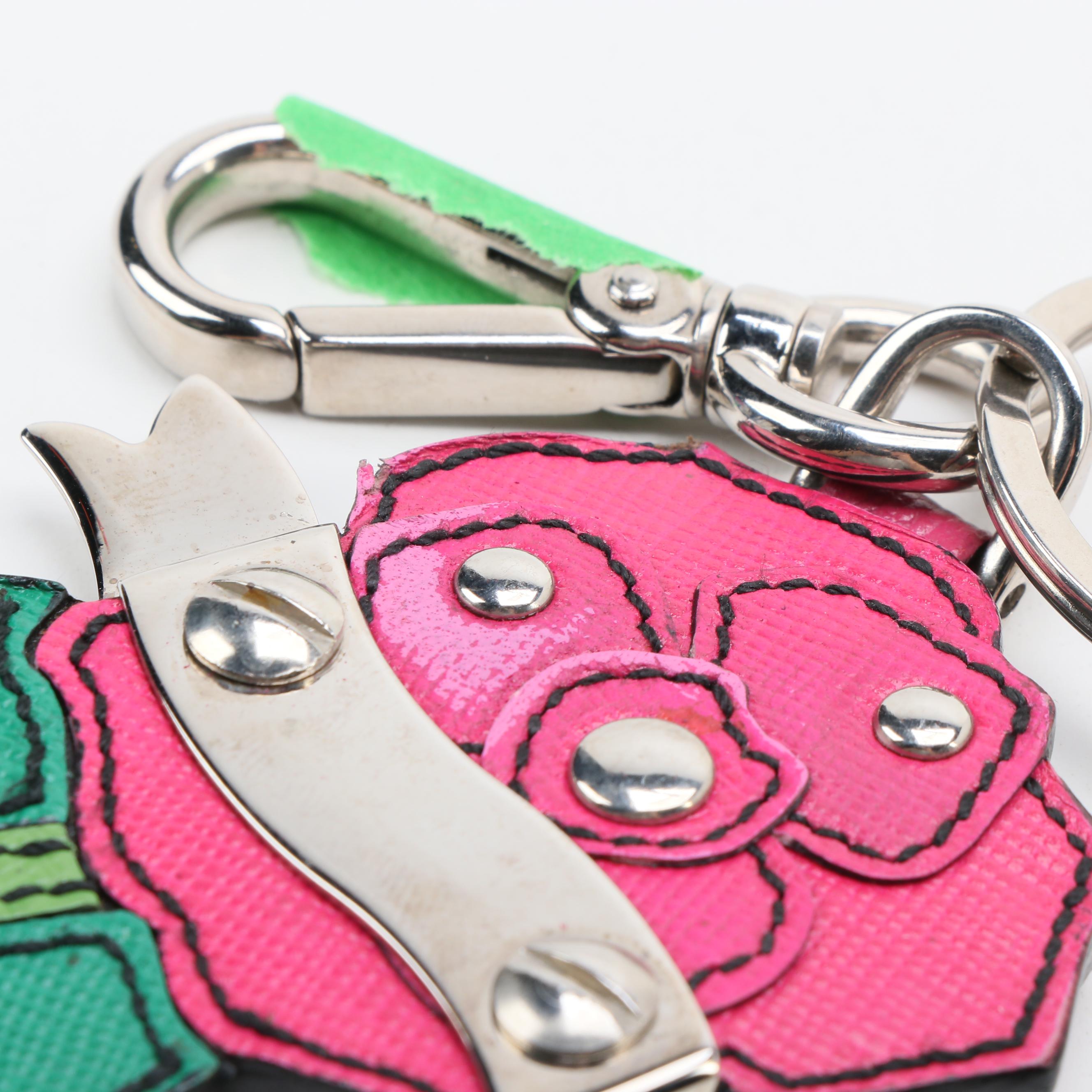 Prada Trick Rose Keychain in Saffiano Leather