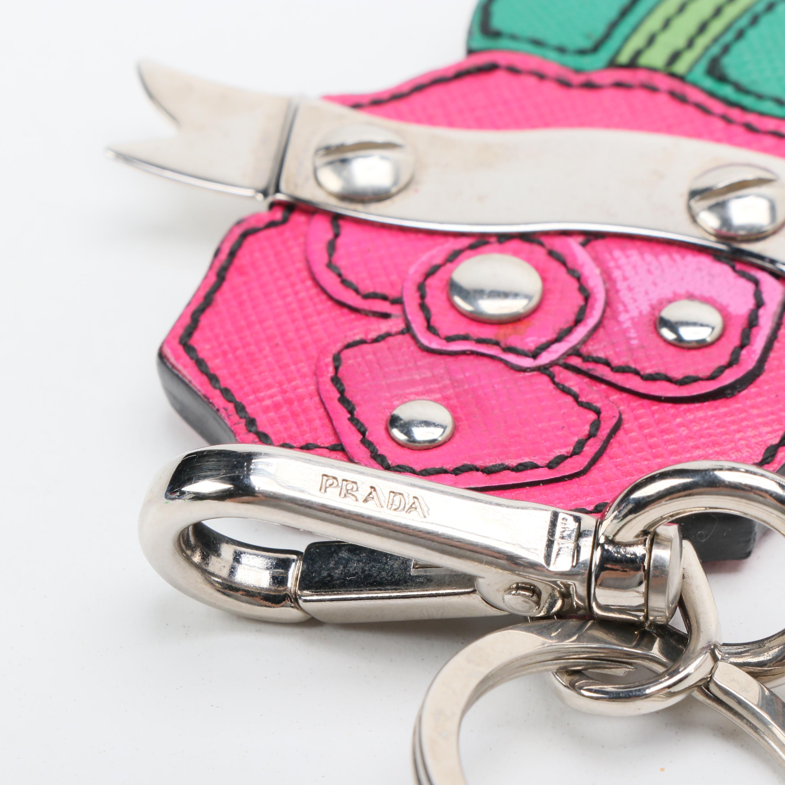Prada Trick Rose Keychain in Saffiano Leather