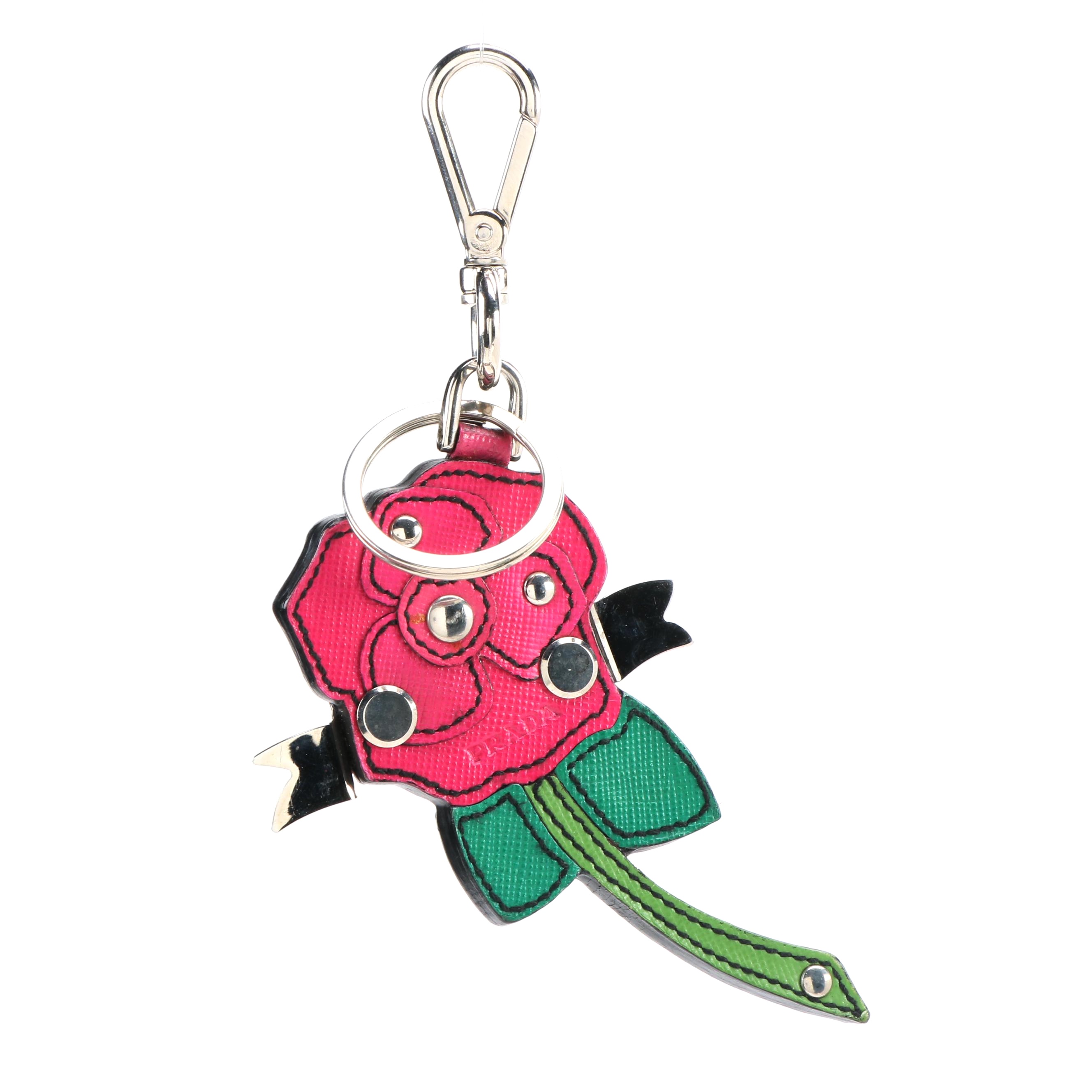 Prada Trick Rose Keychain in Saffiano Leather