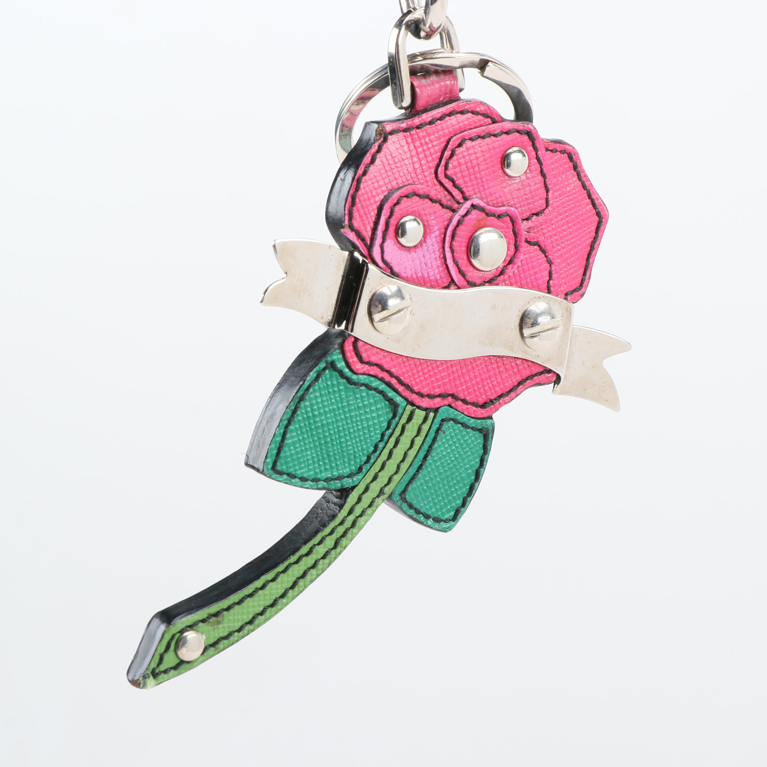 Prada Trick Rose Keychain in Saffiano Leather