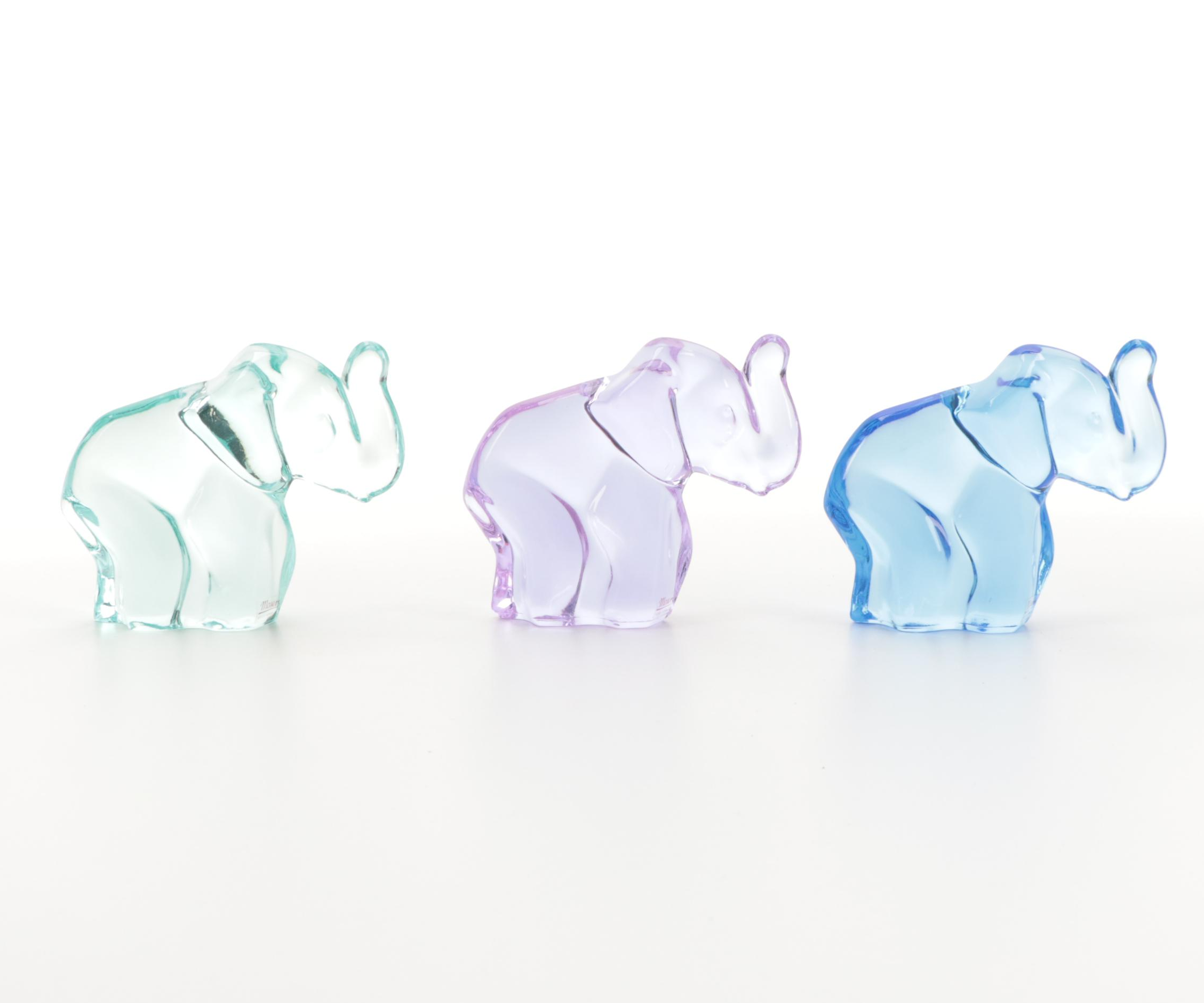 Moser Aquamarine, Beryl, and Alexandrite Crystal Elephant Figurines