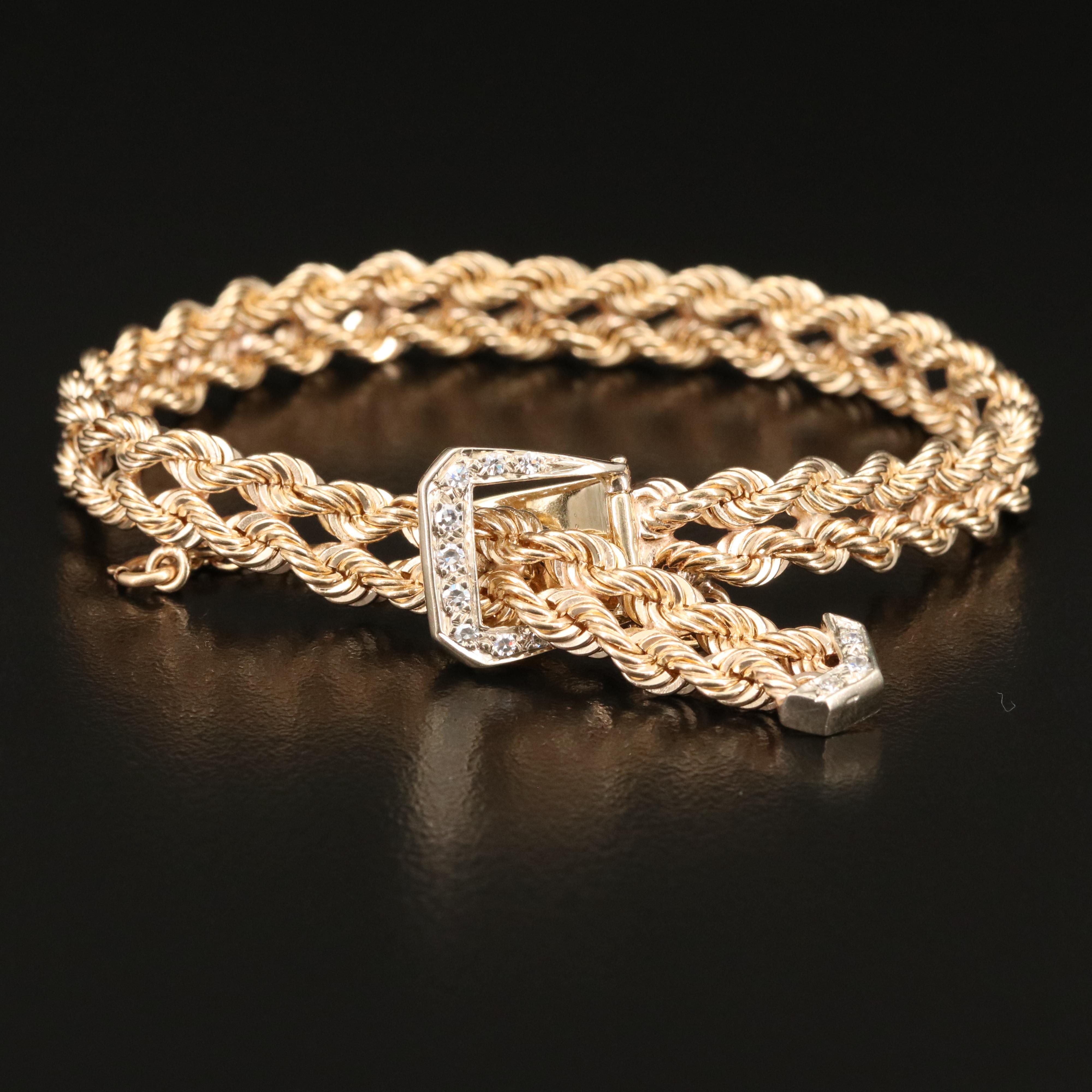 Vintage 14K Diamond Jarretiére Bracelet