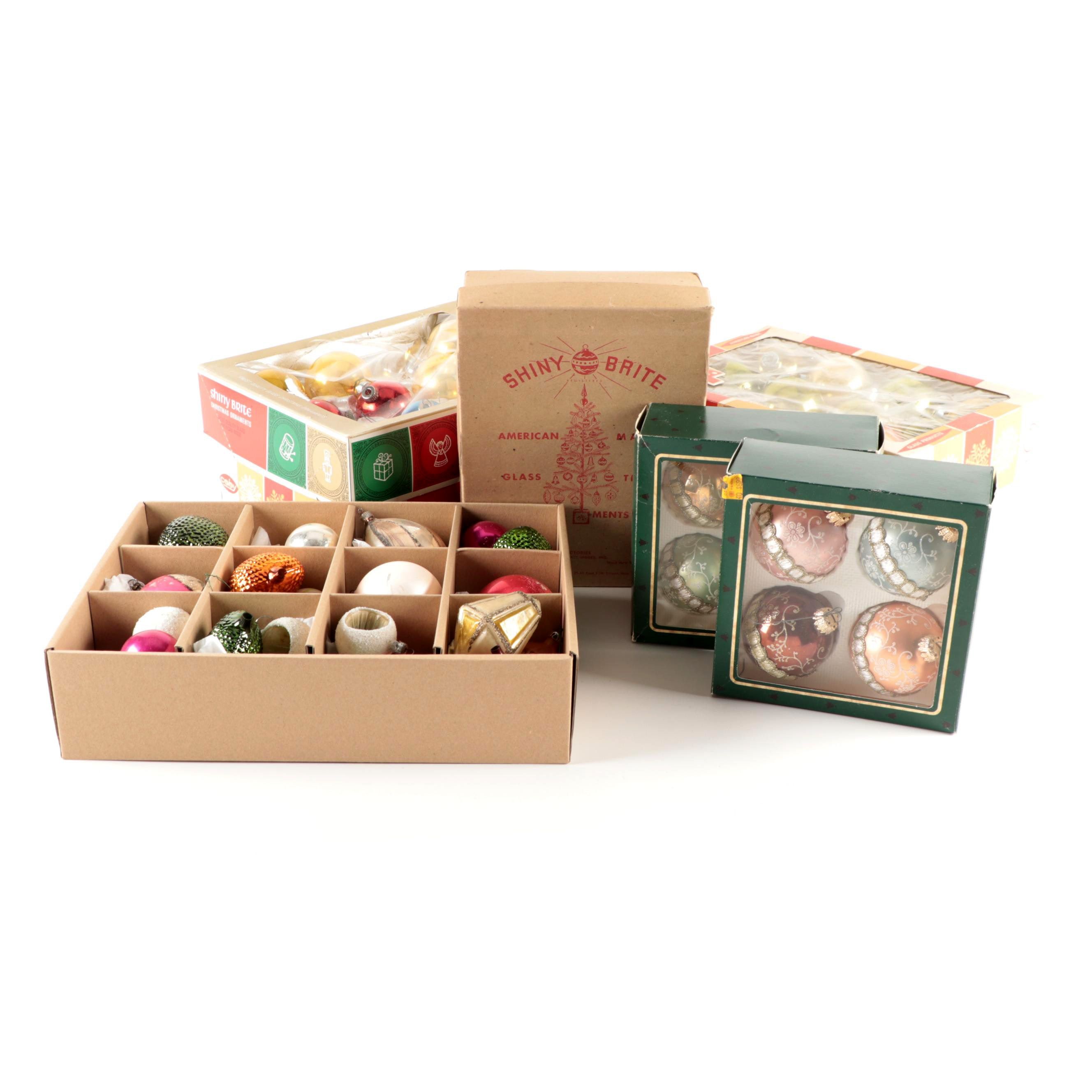 Shiny Brite and Krebs Hand-Painted Glass Christmas Ornaments, Mid-20th C.