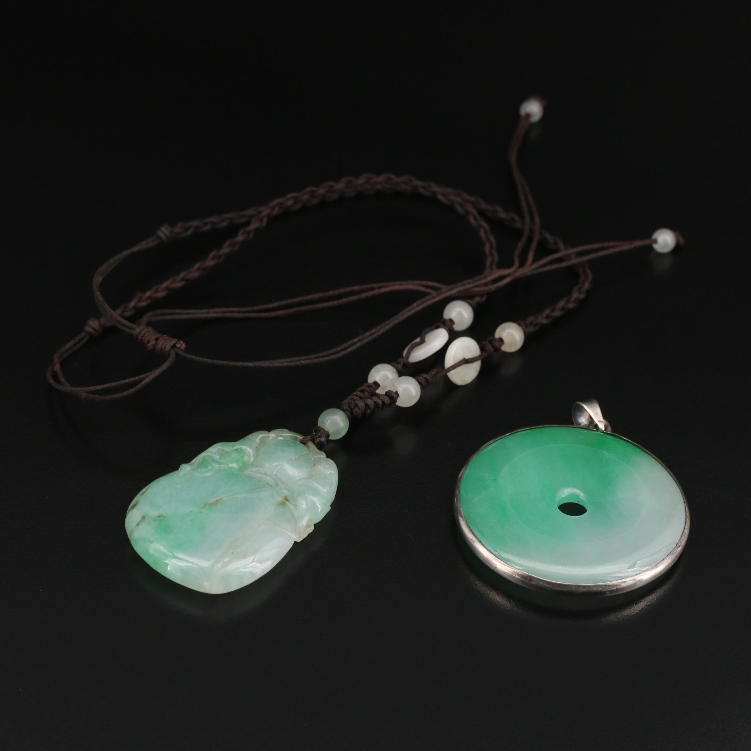 Jadeite Bi Pendant and Carved Jadeite Necklace