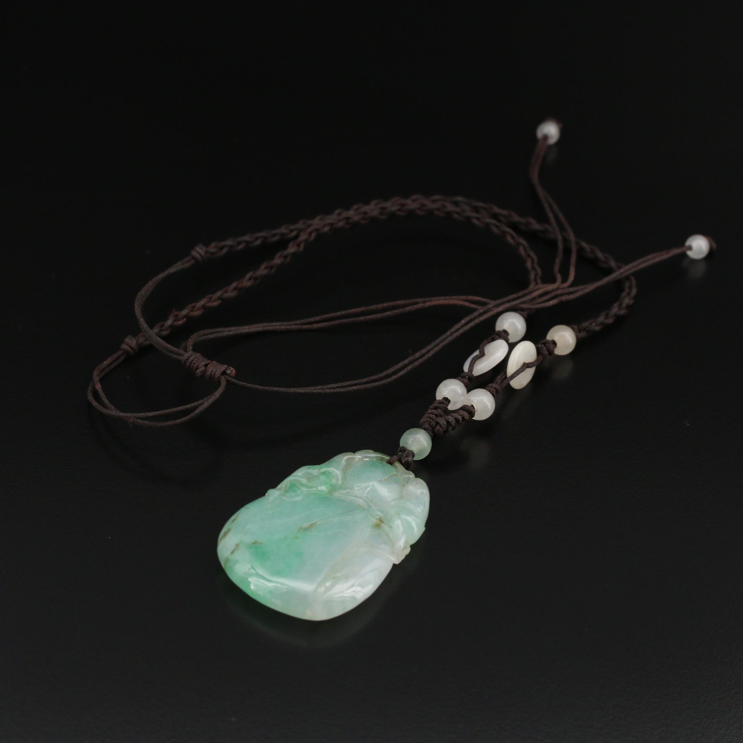 Jadeite Bi Pendant and Carved Jadeite Necklace