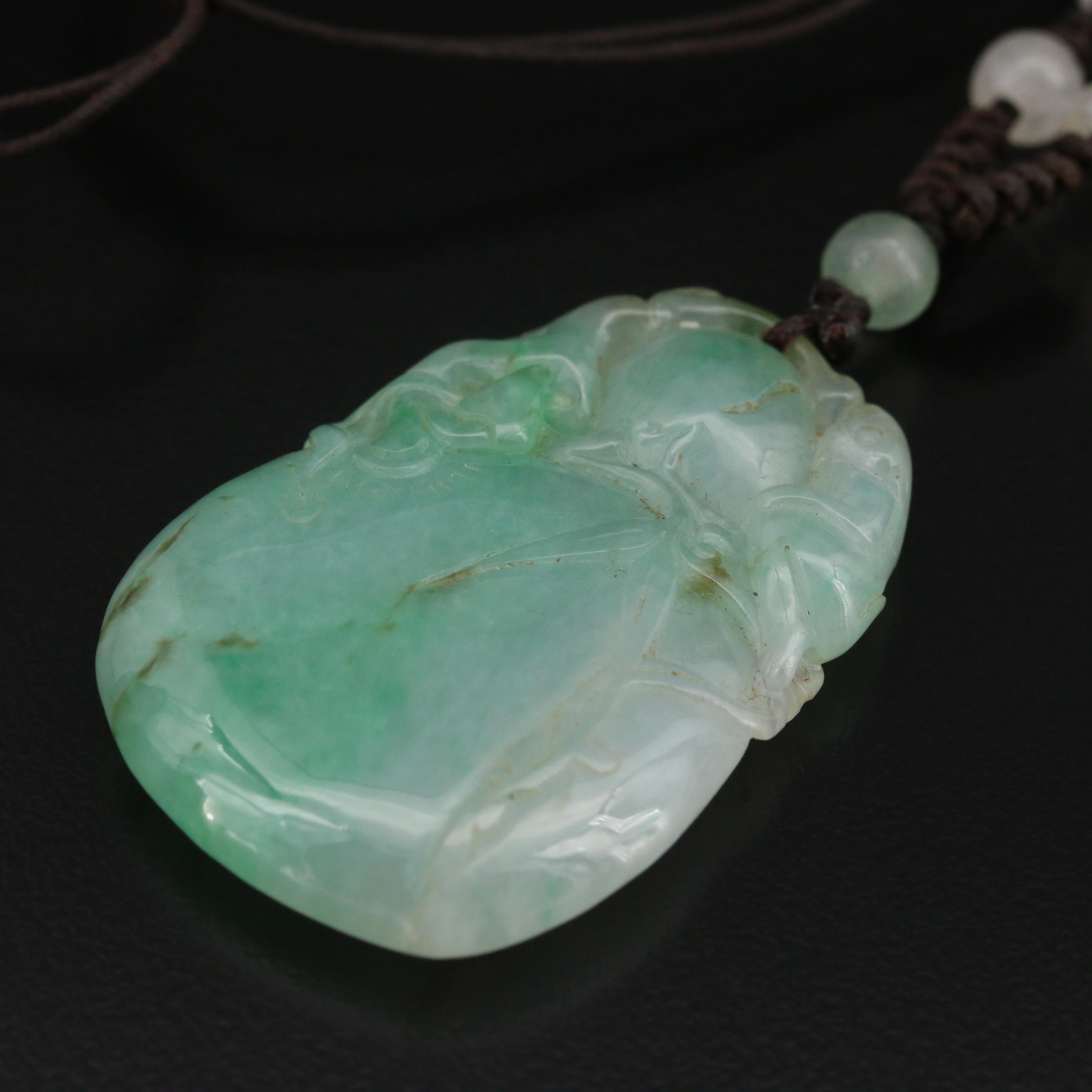 Jadeite Bi Pendant and Carved Jadeite Necklace