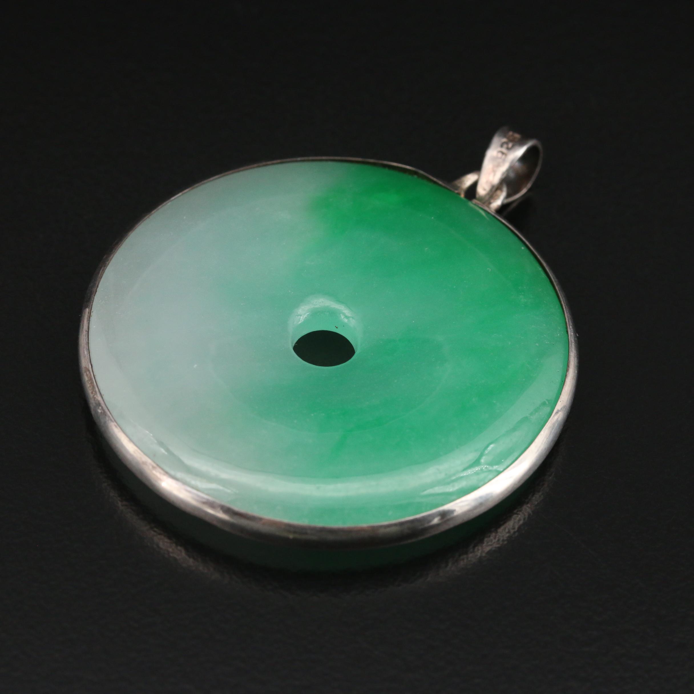 Jadeite Bi Pendant and Carved Jadeite Necklace