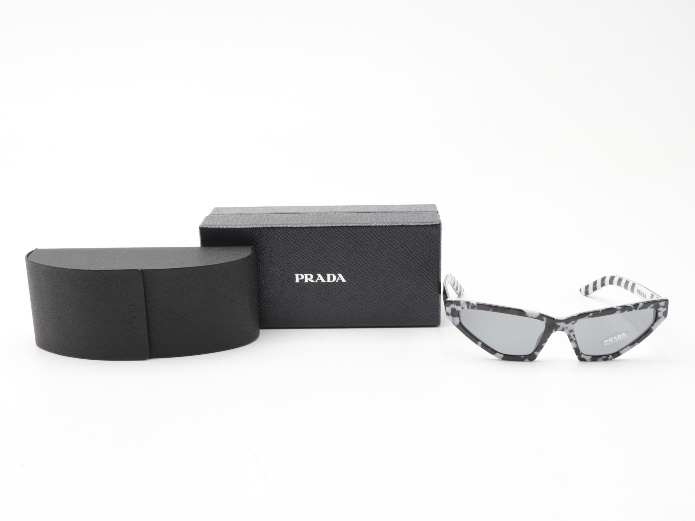 Prada SPR12V Black and White Modified Cat Eye Sunglasses with Case